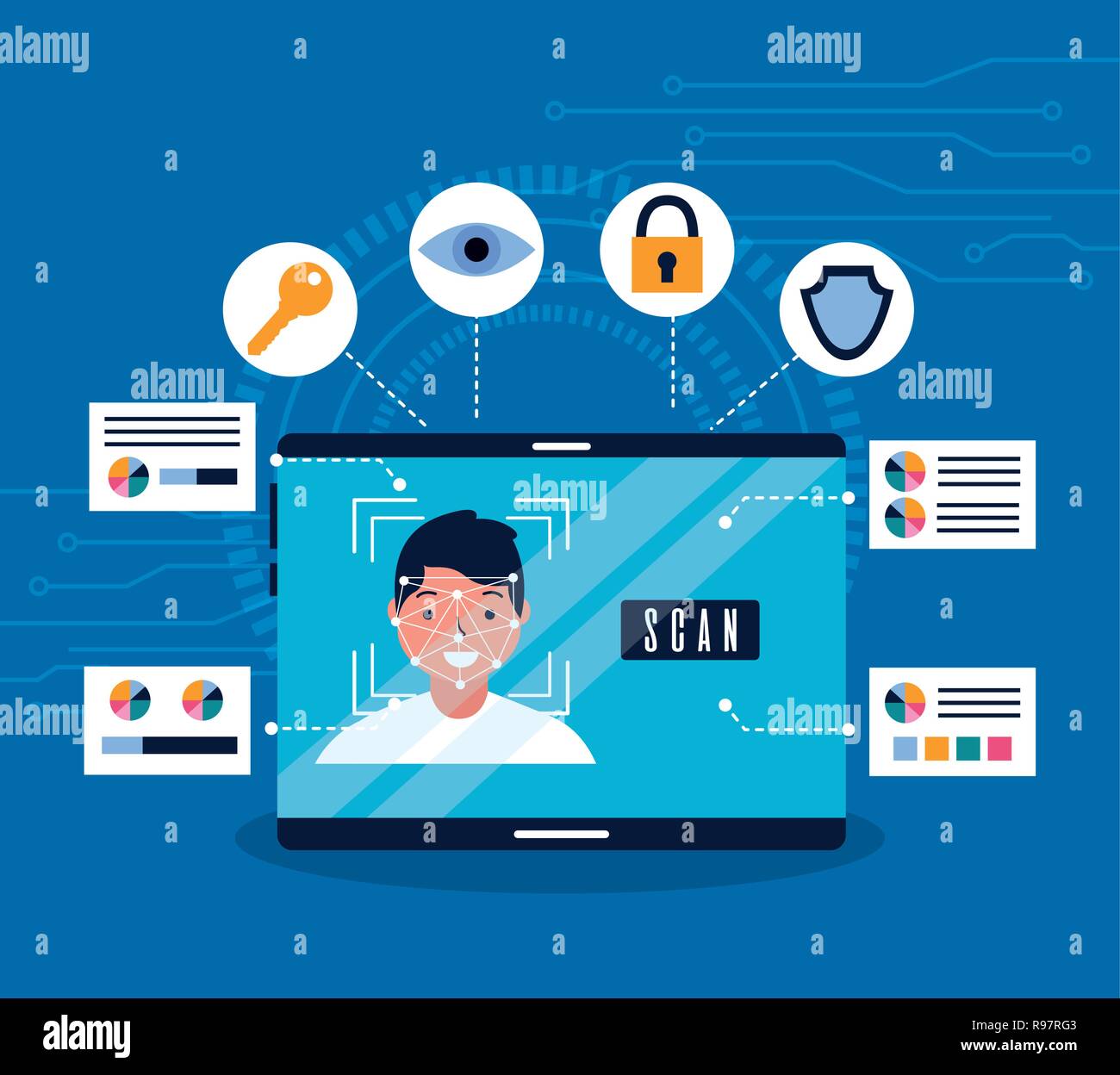 smartphone man face scan recognition biometric vector illustration ...