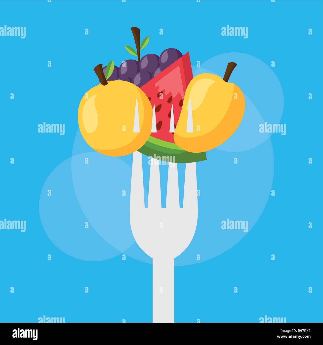 fruits fresh healthy food on fork vector illustration Stock Vector