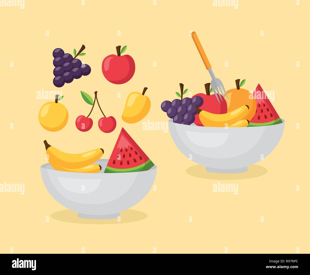 healthy food fresh bowls with fruits vector illustration Stock Vector ...
