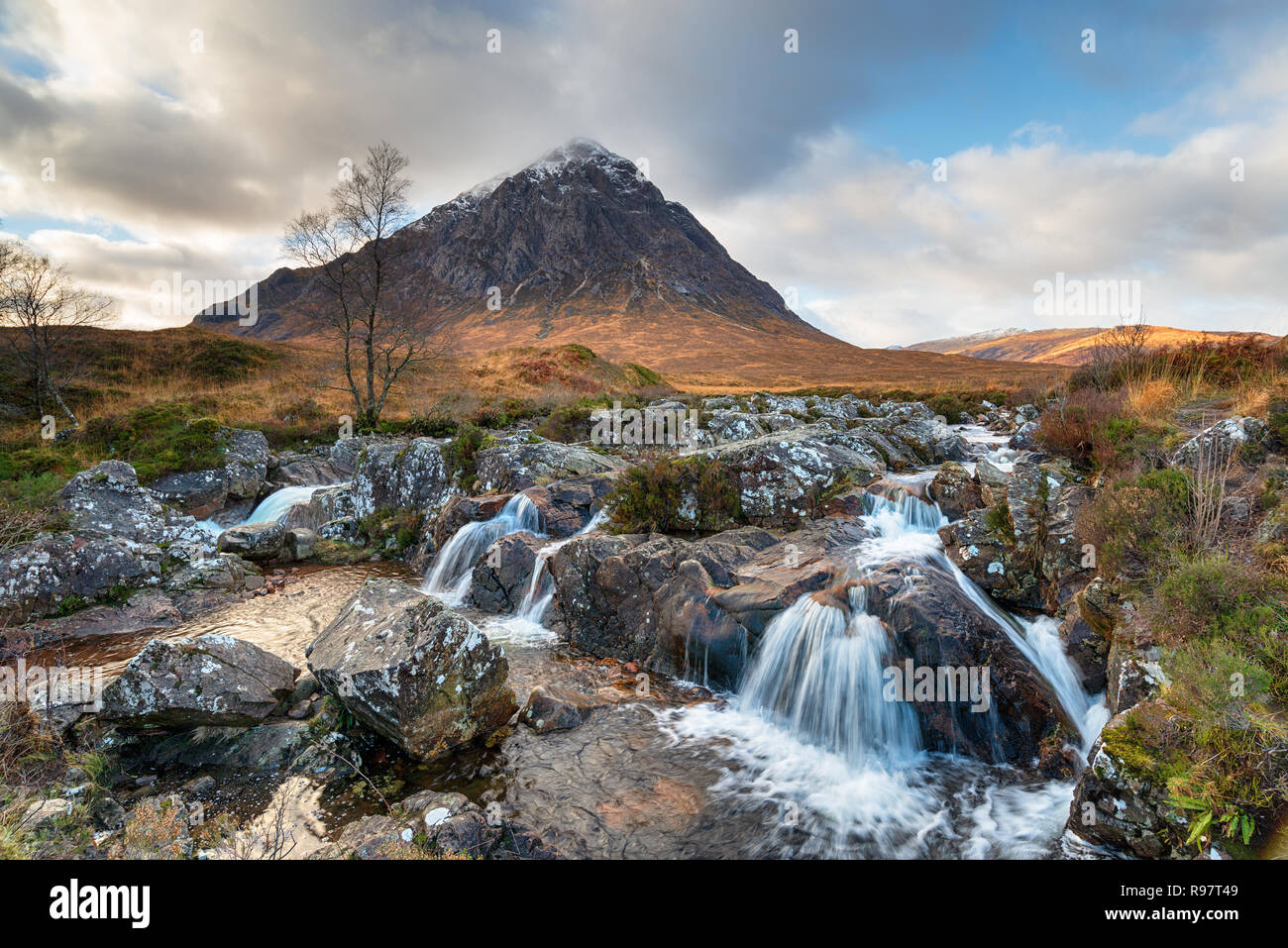 The waterfall at Buachaille Etive Mor at Glencoe in the highlands of Scotland Stock Photo