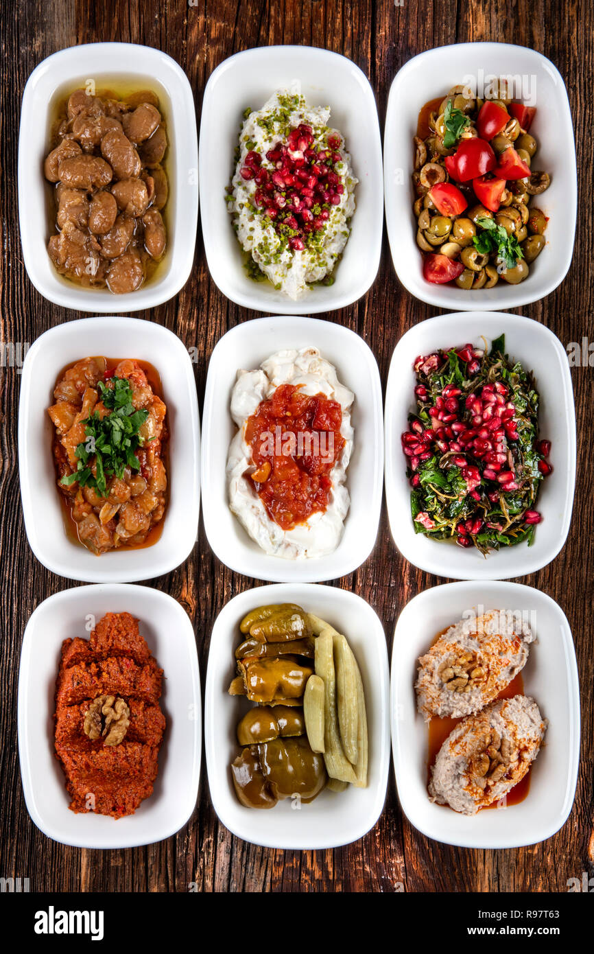 Turkish Cuisine Cold Appetizers Appetizers With Olive Oil Stock Photo