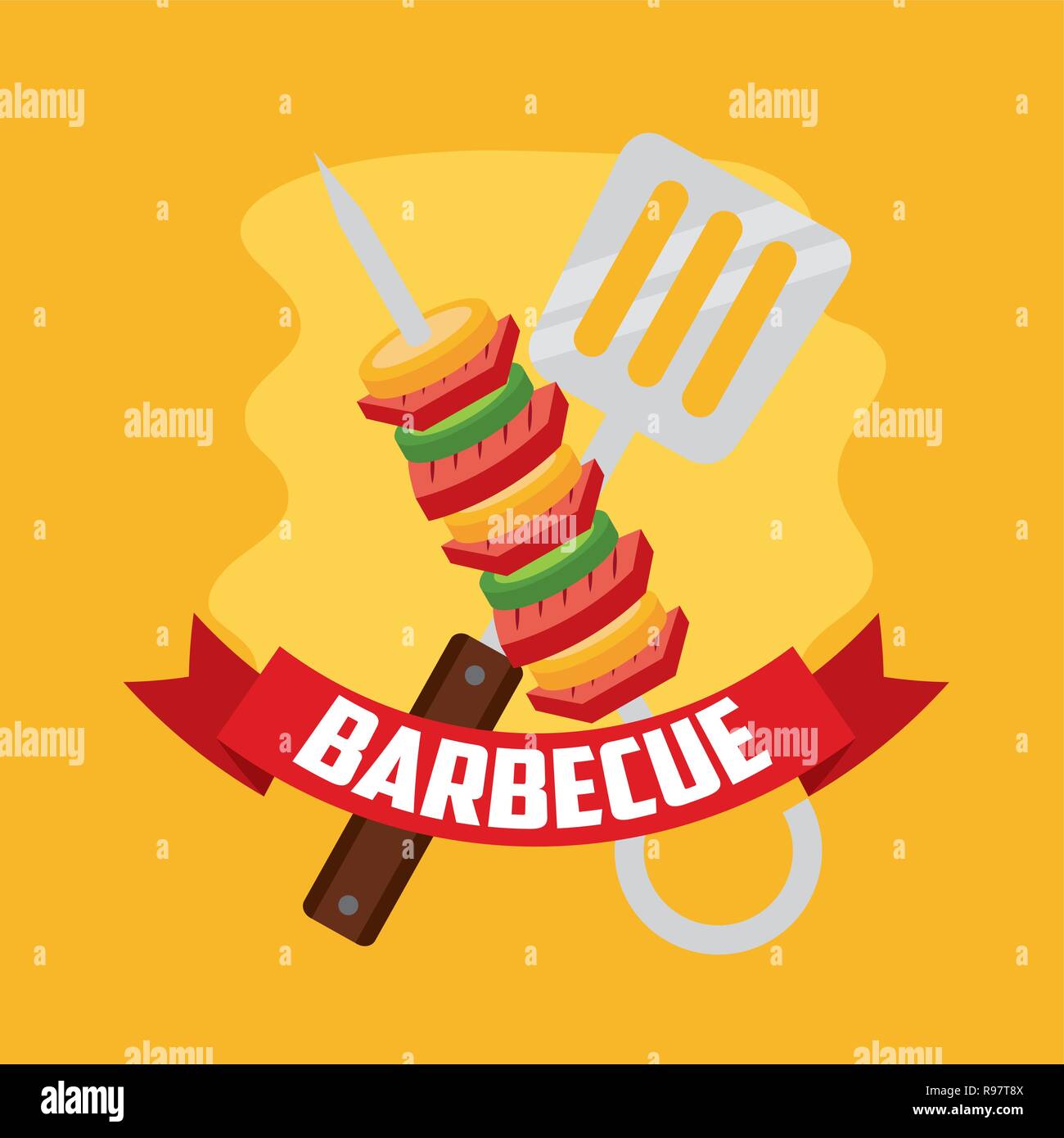 delicious skewers spatula barbecue ribbon vector illustration Stock ...