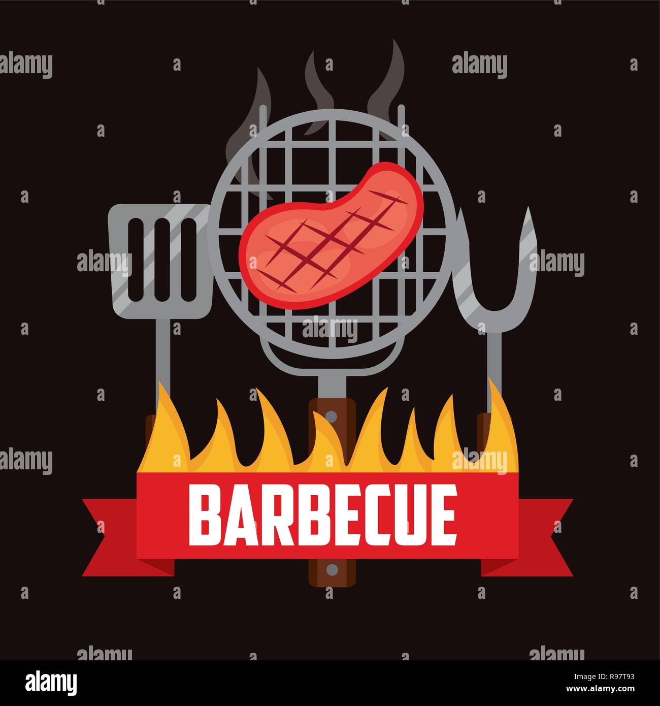 barbecue grill meat fork spatula fire vector illustration Stock Vector ...