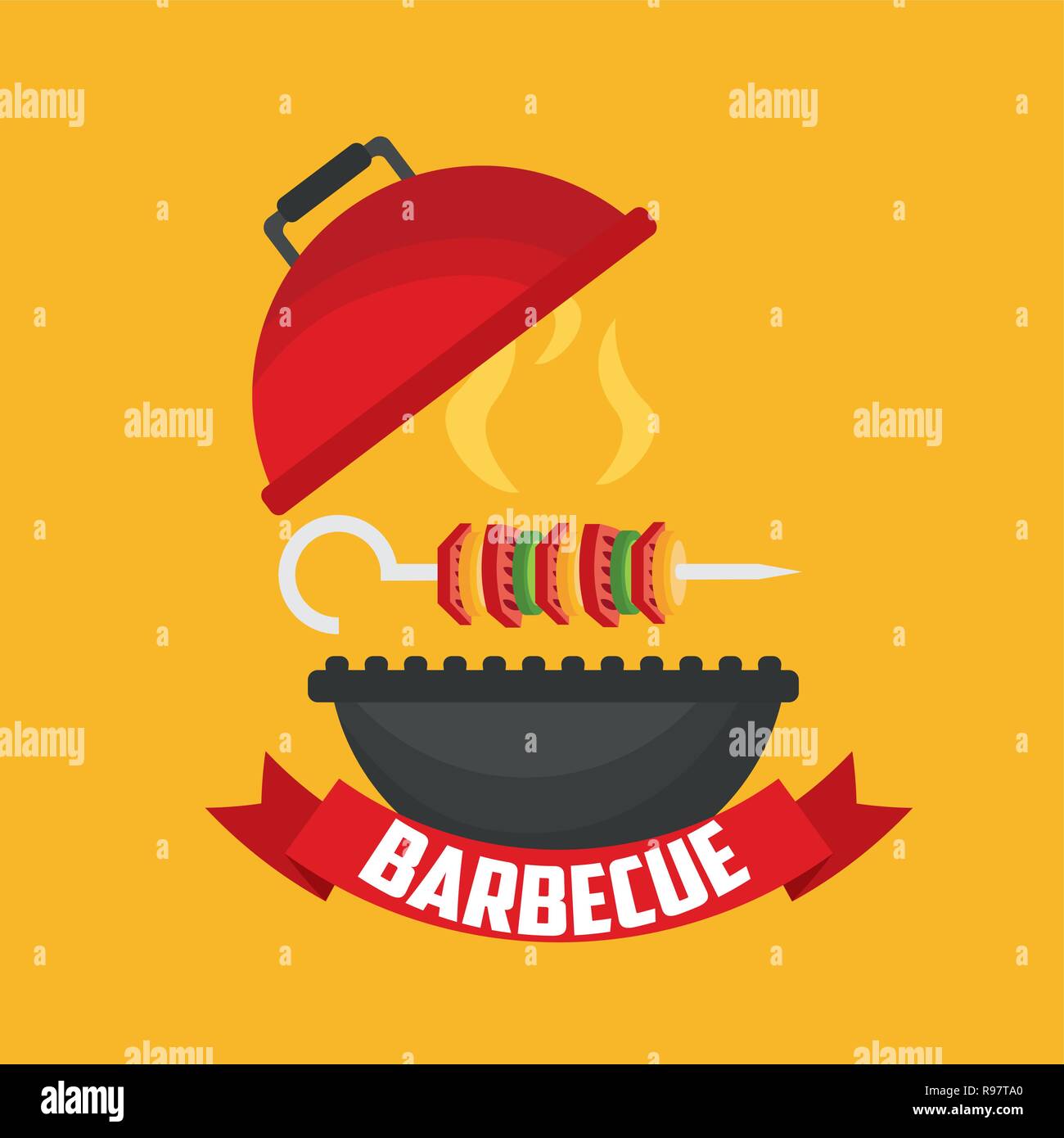 open barbecue grill skewers ribbon vector illustration Stock Vector ...