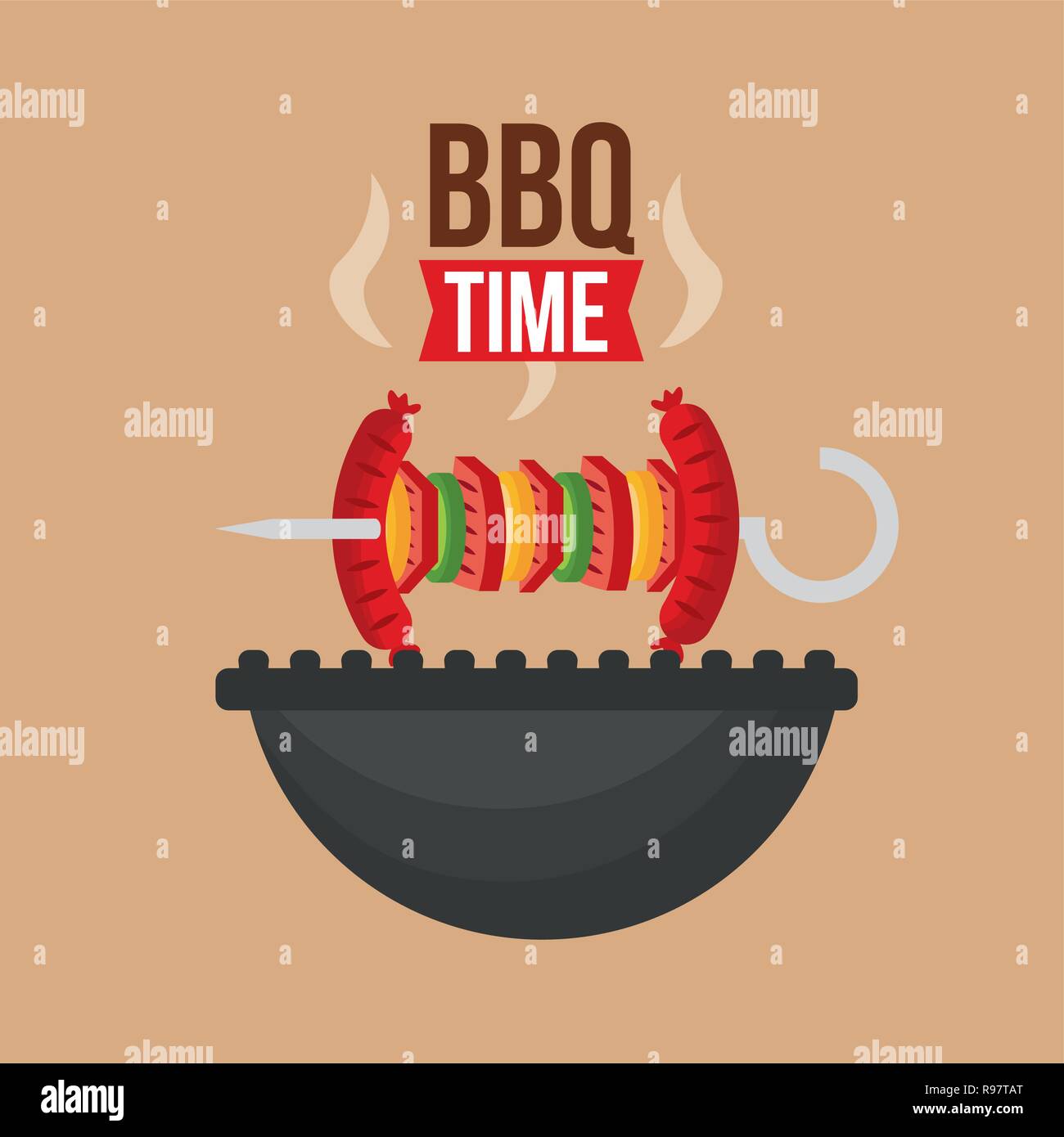 delicious skewers sausage barbecue grill vector illustration Stock ...