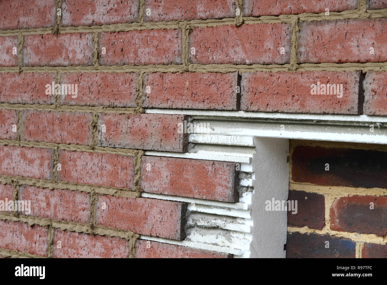 er Exterior Wall Insulation using Brick Slip Cladding Stock Photo