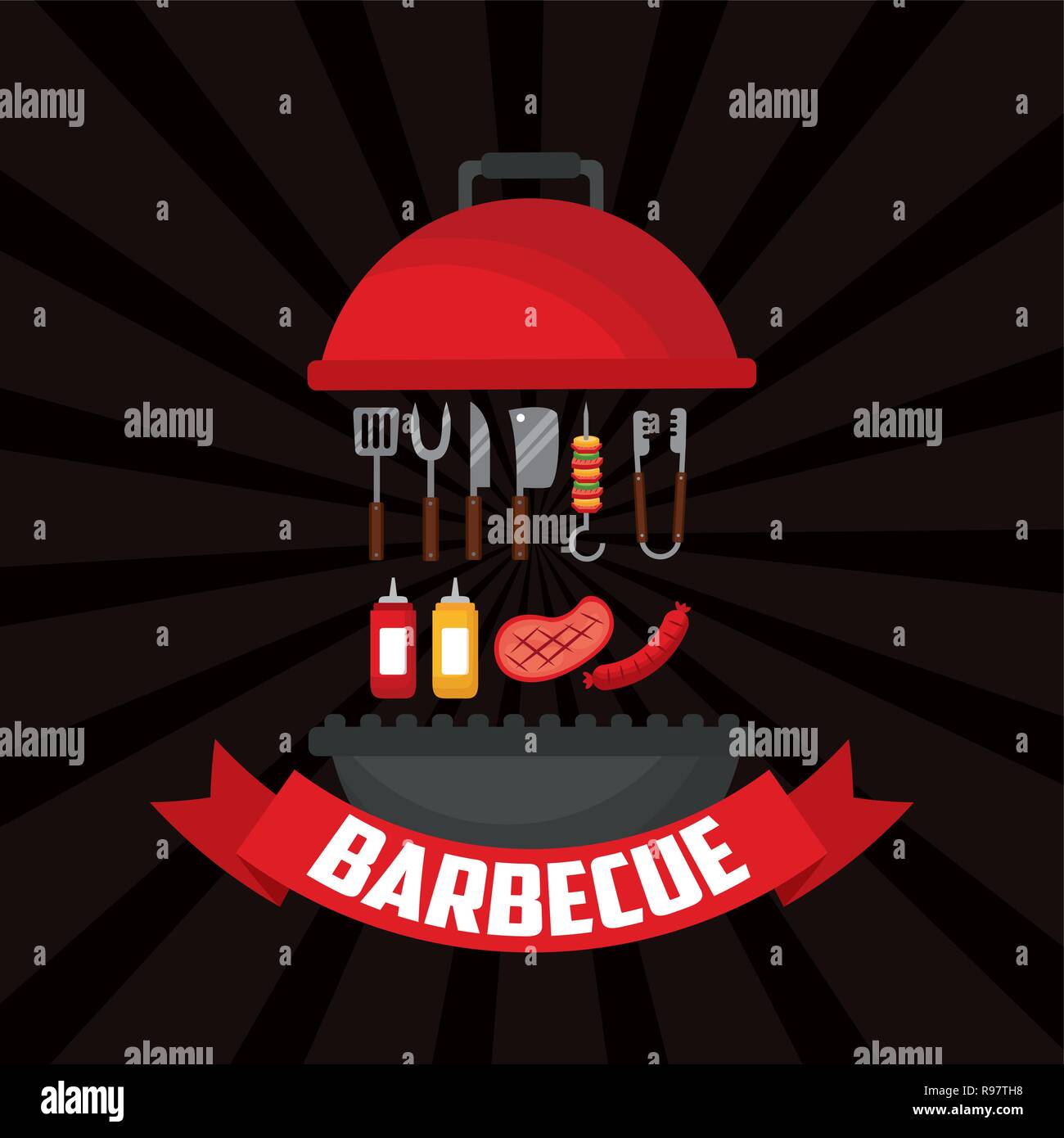 barbecue grill sauces meat fork spatula knifes vector illustration ...