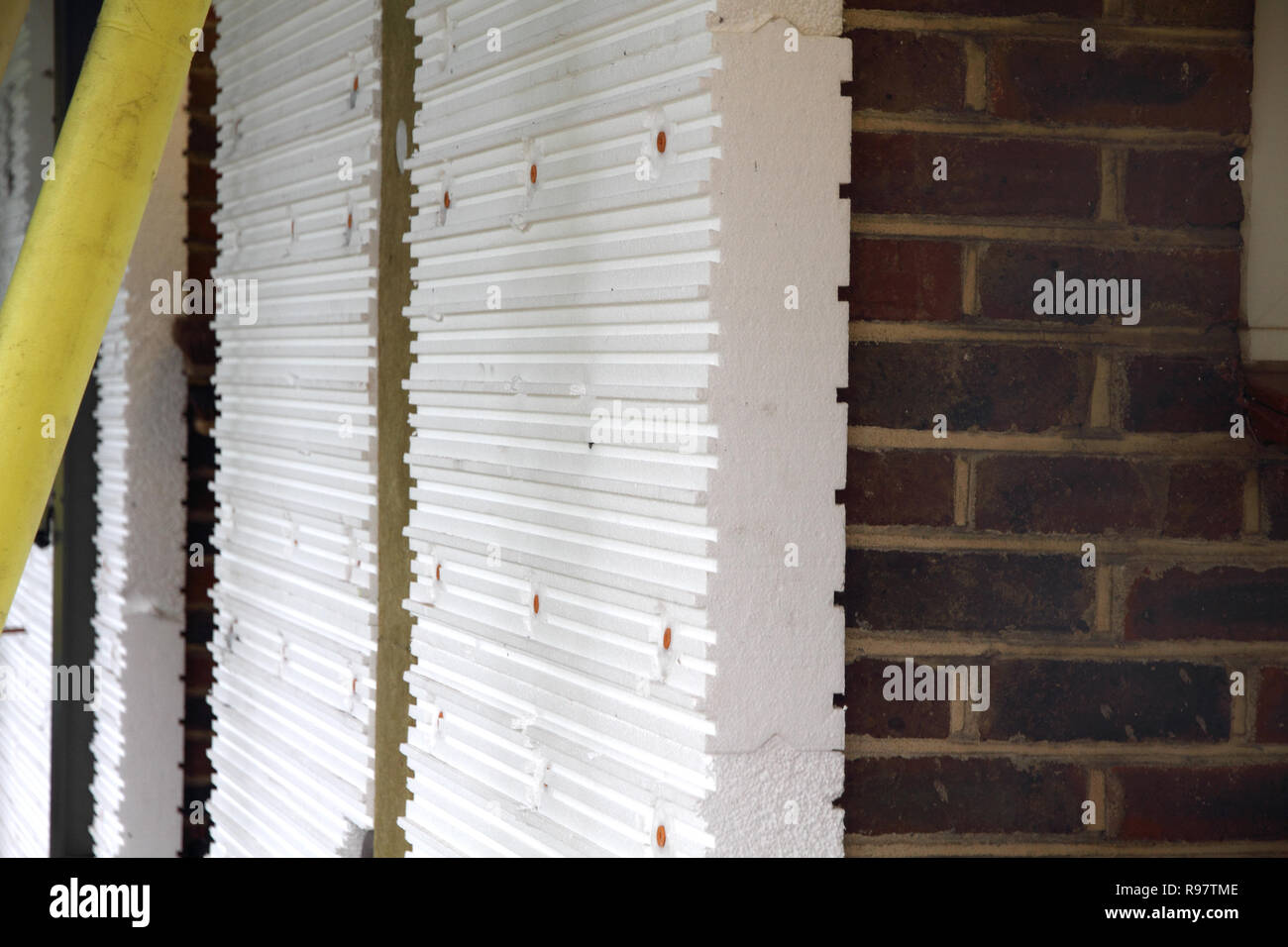 er Exterior Wall Insulation using Brick Slip Cladding Stock Photo