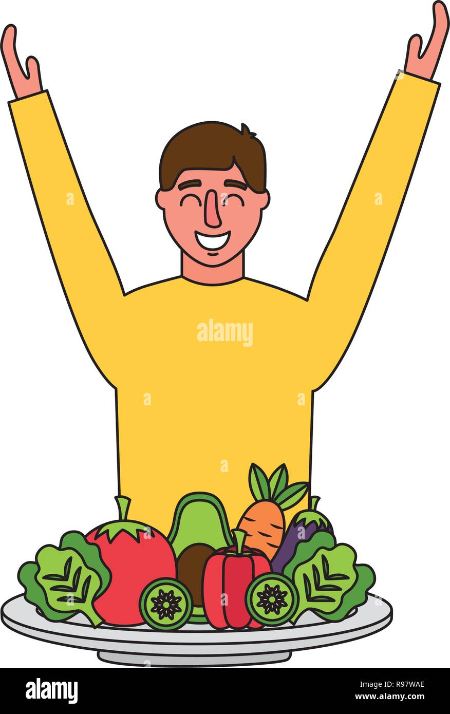 man vegetables in plate healthy food vector illustration Stock Vector