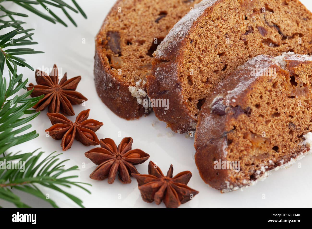 Traditional Christmas Homemade Stollen Cake. Close up. Stock Photo