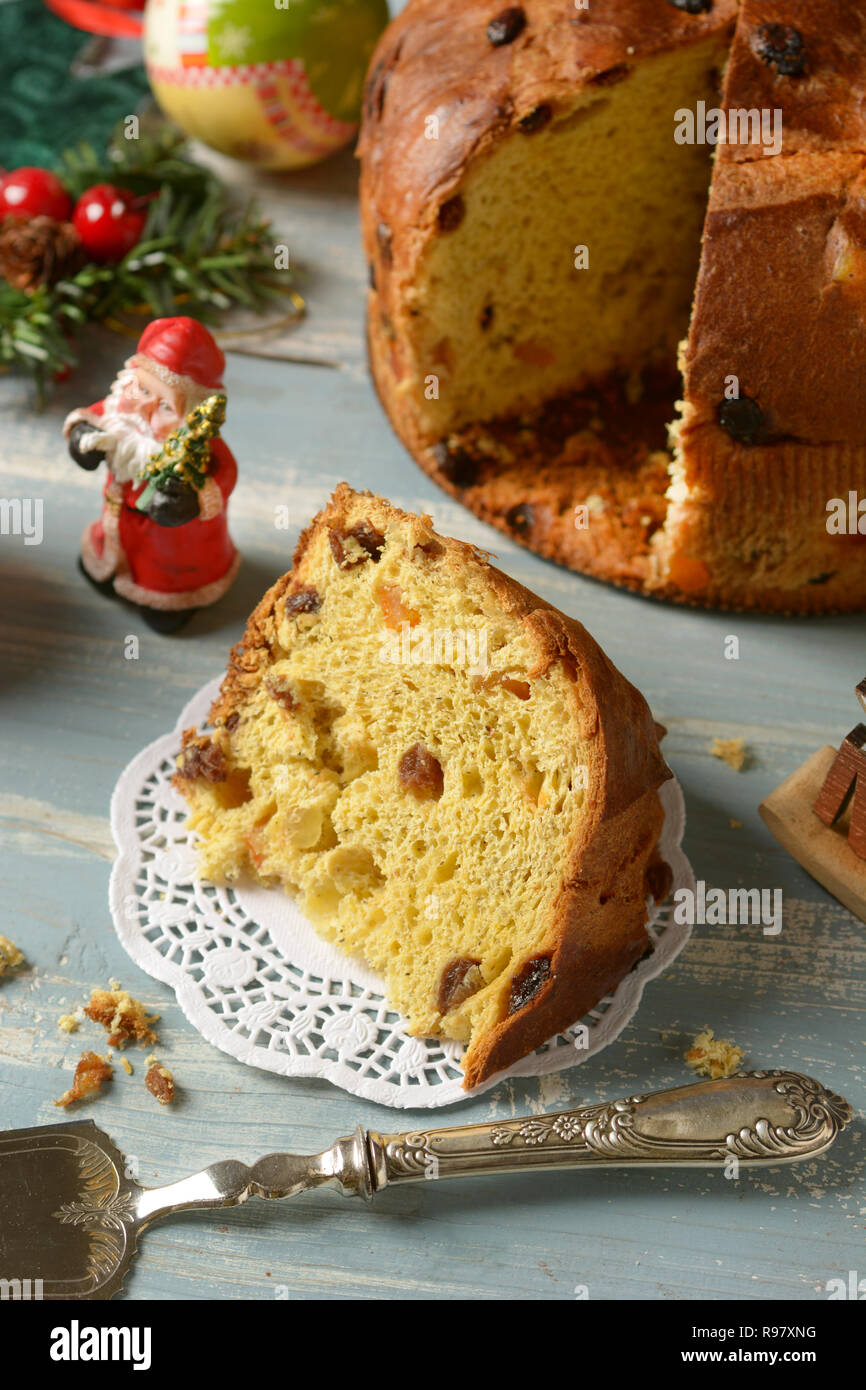 panettone - traditional Italian Christmas cake - Milanese artisan recipe - closeup Stock Photo