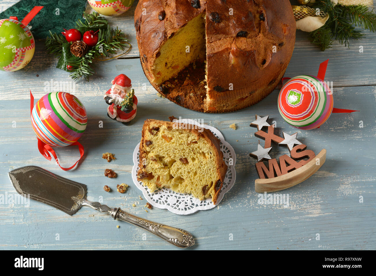 panettone - traditional Italian Christmas cake - Milanese artisan recipe - closeup Stock Photo