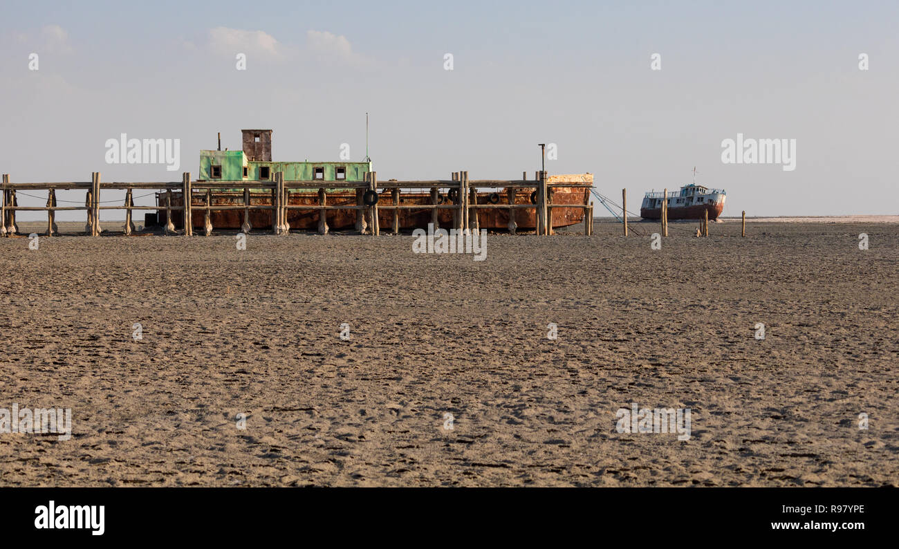 Urmia lake-Sharafkhaneh Port Stock Photo