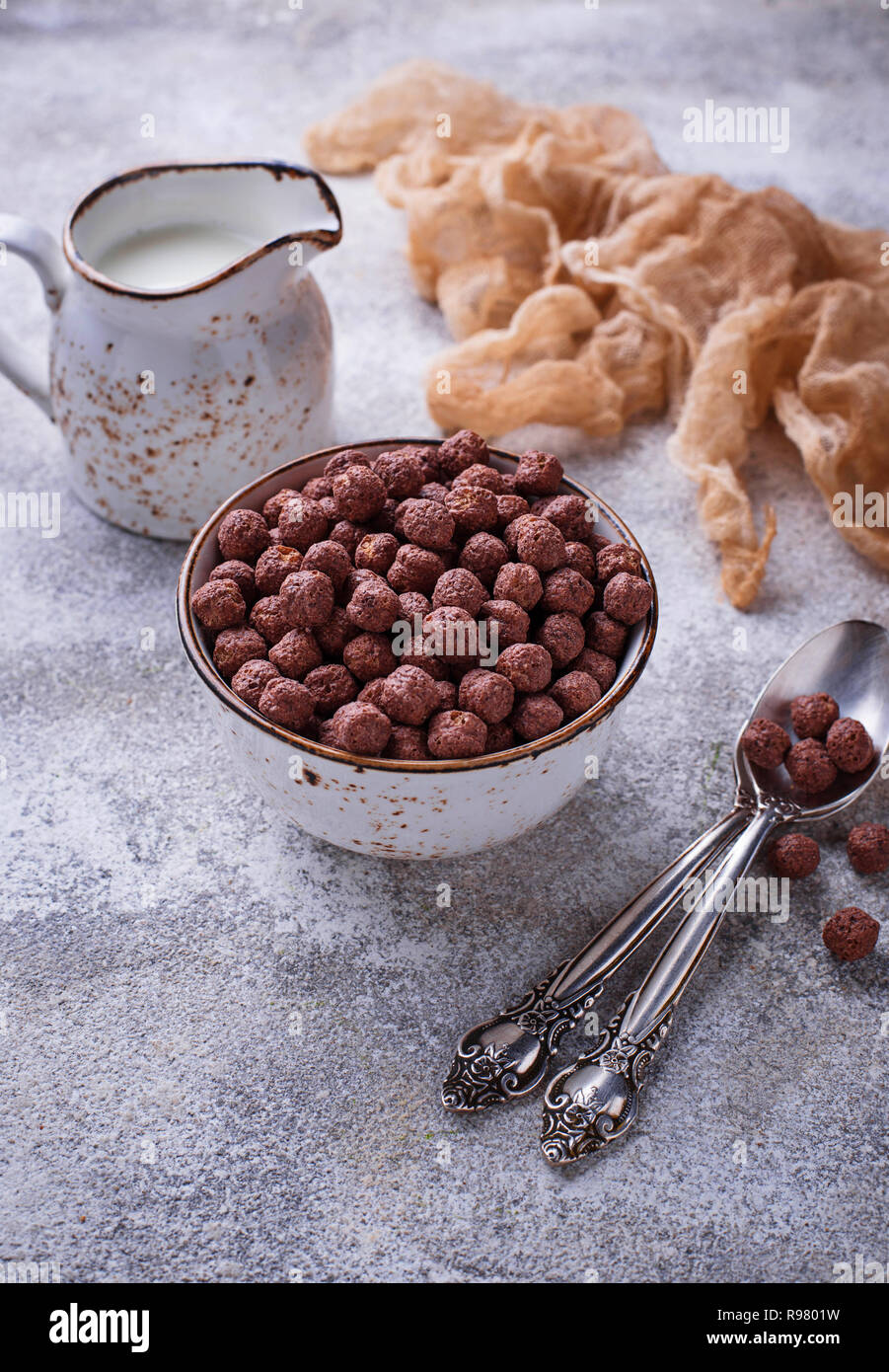 Cocoa balls corn flakes for breakfast Stock Photo Alamy