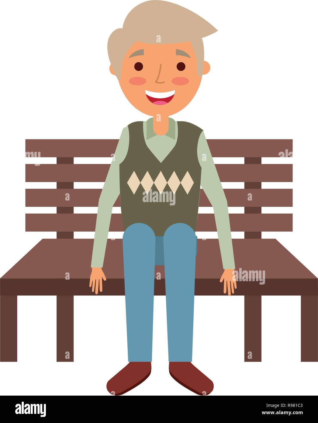 old man sitting on bench vector illustration Stock Vector Image & Art ...