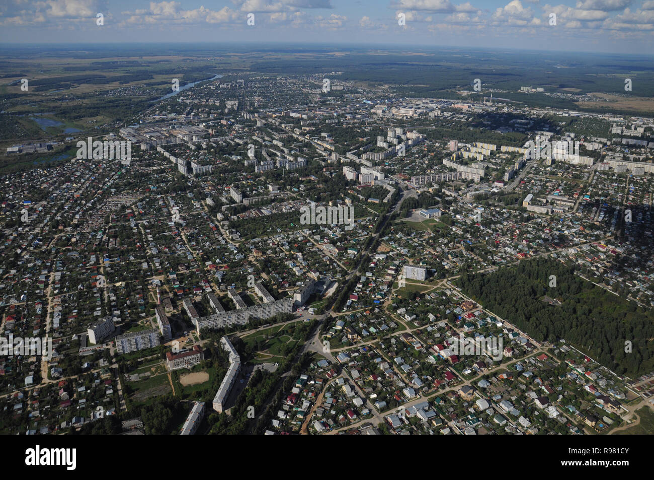 Kovrov, Russia. 17 August 2013. Kovrov town from the air Stock Photo