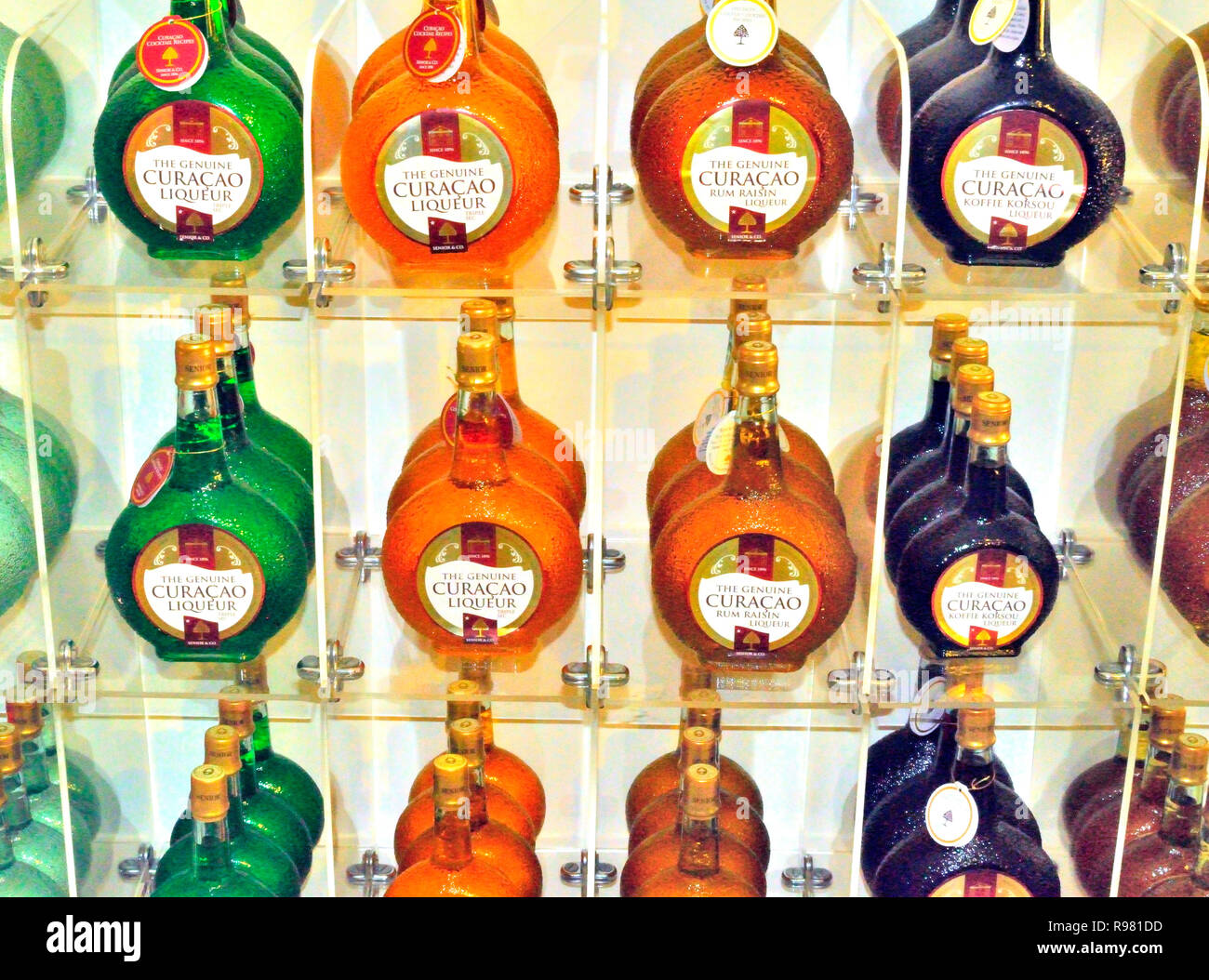 Curaçao Liqueur Bottles Stock Photo
