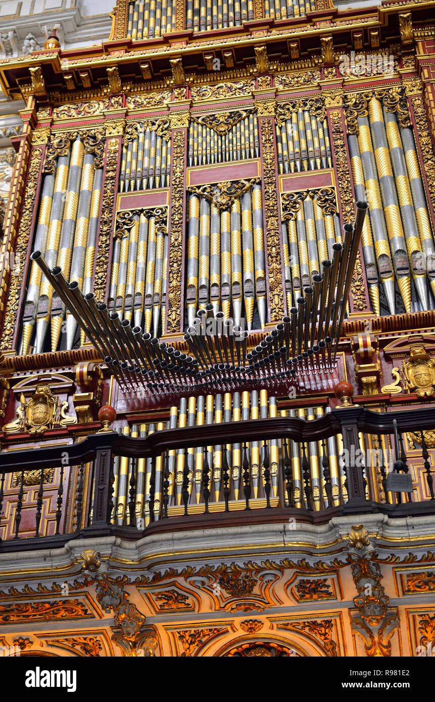 Epistle Side Organ in the Cordoba Cathedral Stock Photo