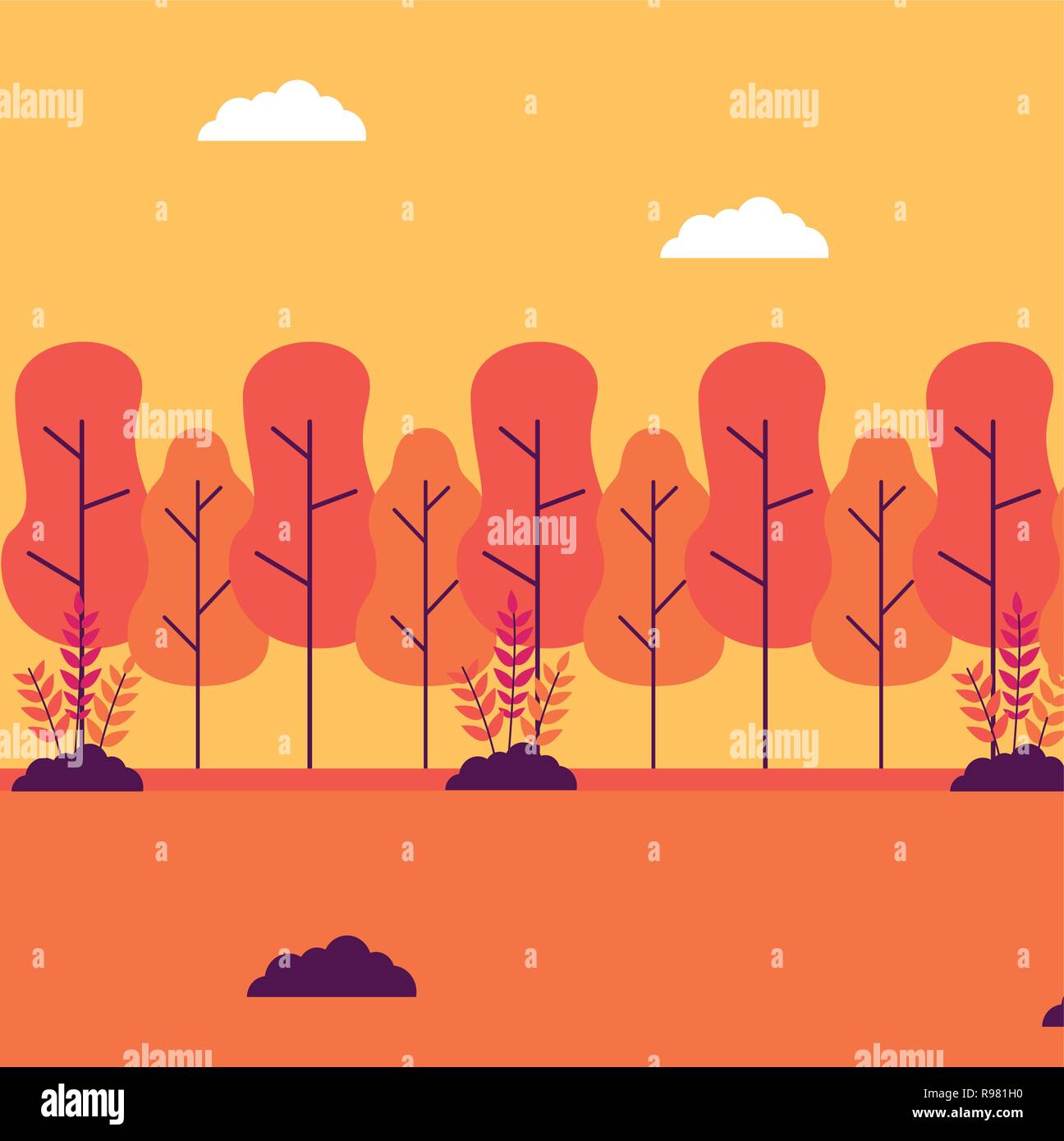 forest trees bushes landscape nature vector illustration Stock Vector ...
