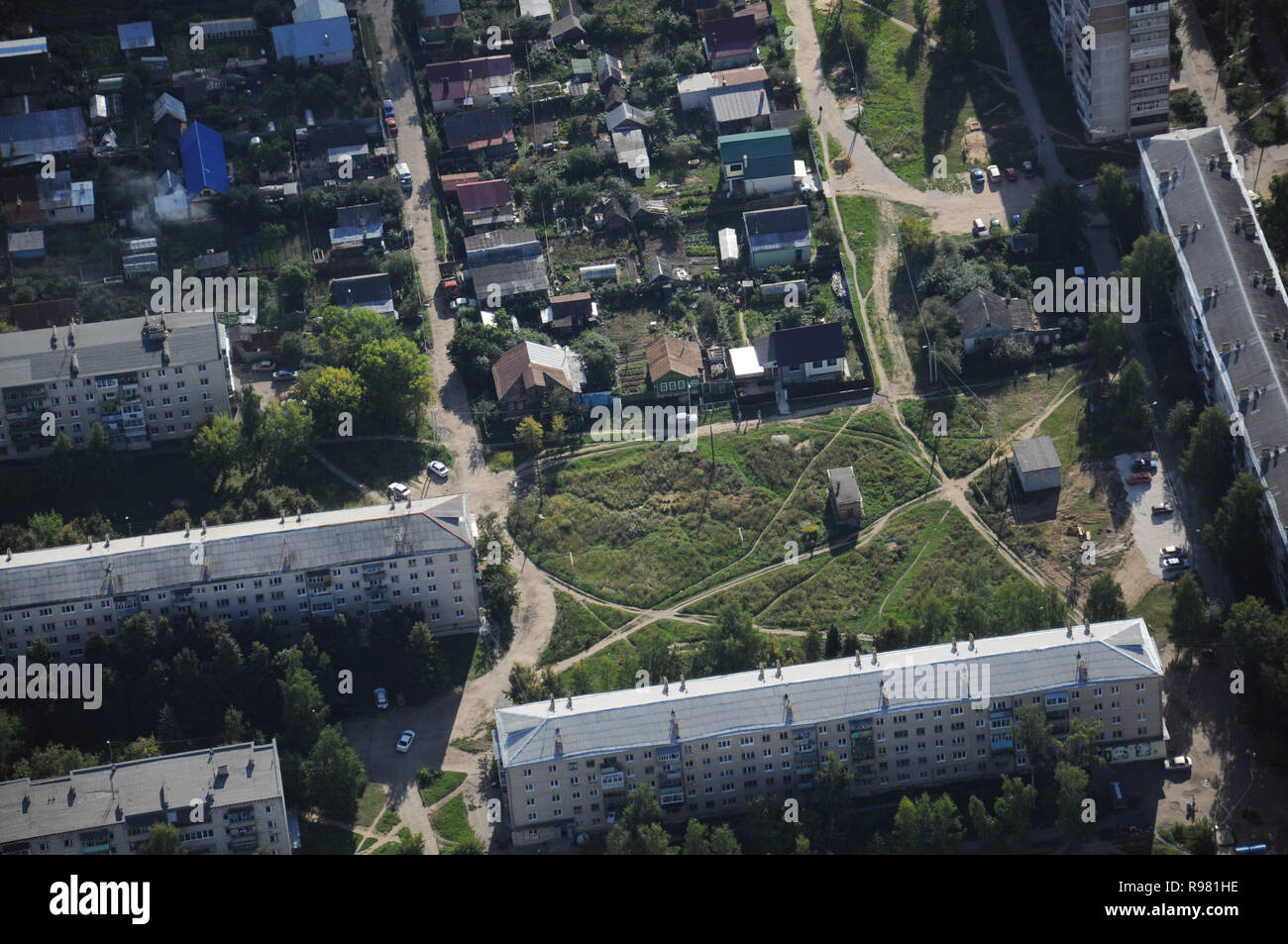 Kovrov, Russia. 17 August 2013. Kovrov town from the air. Five-storey ...