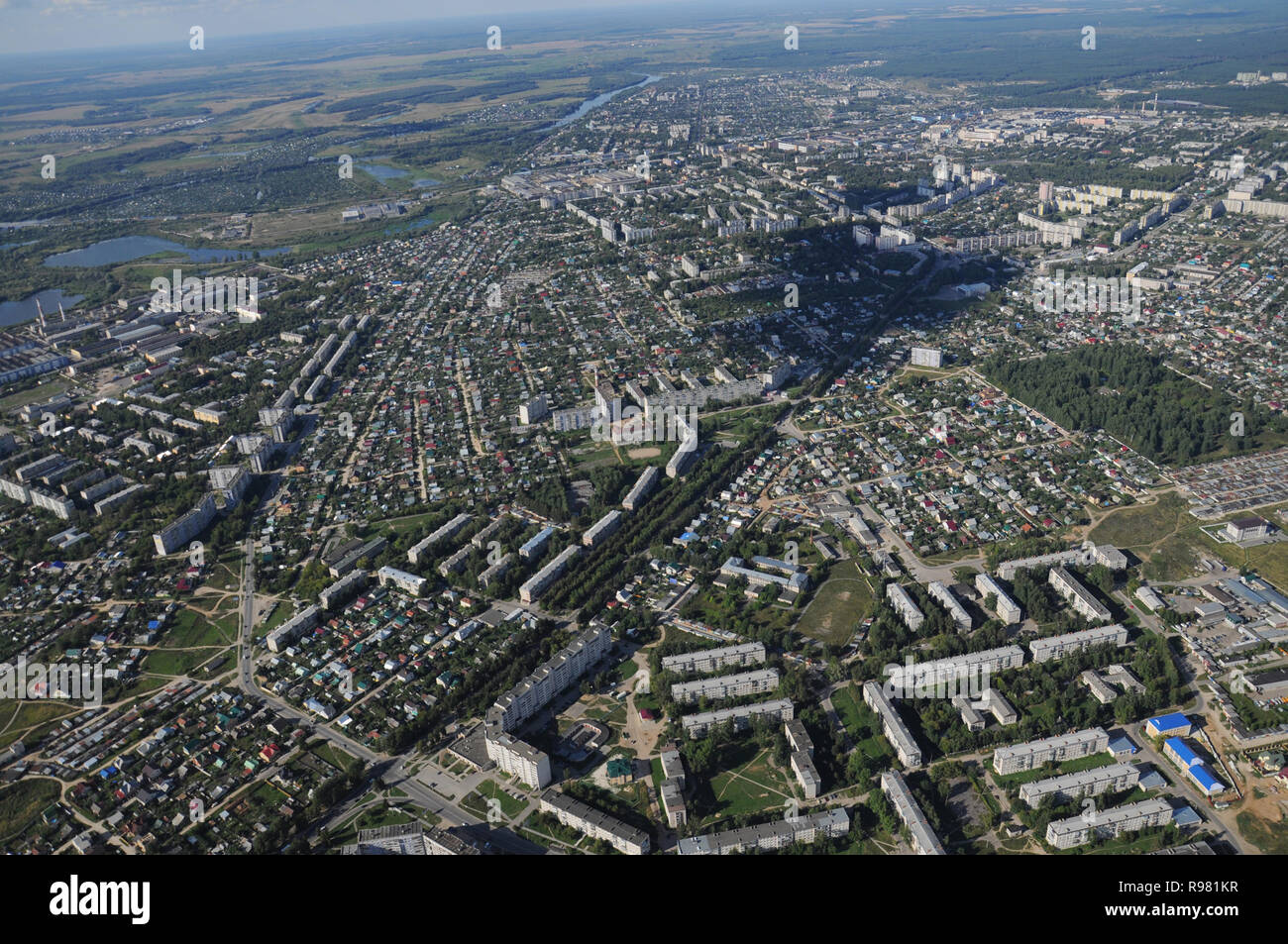 Kovrov, Russia. 17 August 2013. Kovrov town from the air Stock Photo