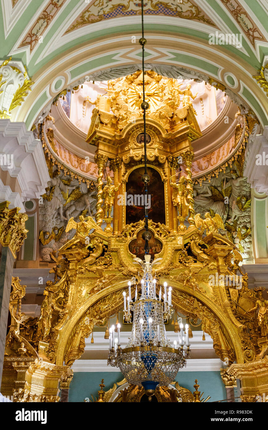 Interior of the Saints Peter and Paul Cathedral inside Peter and Paul Fortress on Hare Island, St Petersburg, Russia. Resting place of the Royalty. Stock Photo