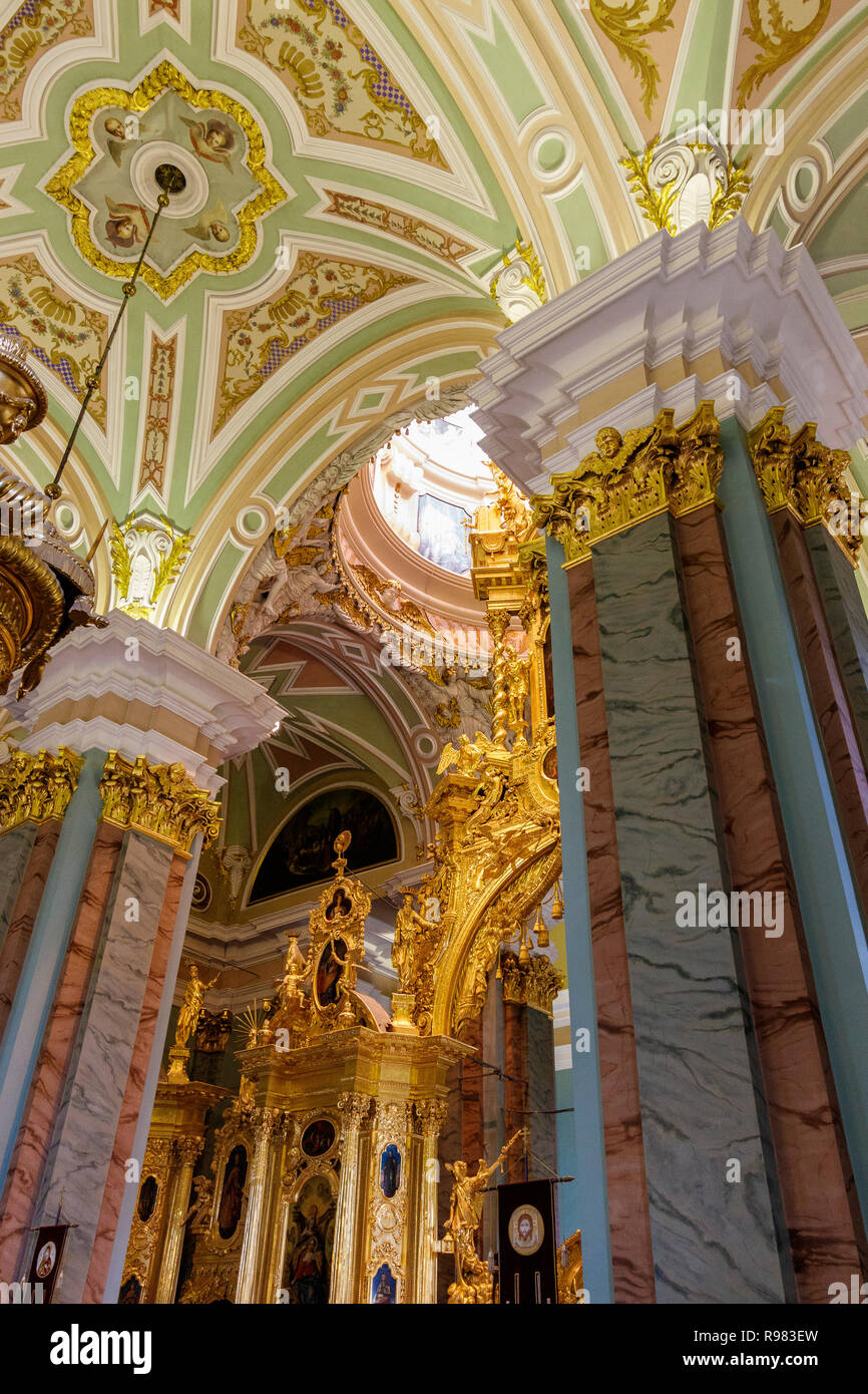 Interior of the Saints Peter and Paul Cathedral inside Peter and Paul Fortress on Hare Island, St Petersburg, Russia. Resting place of the Royalty. Stock Photo