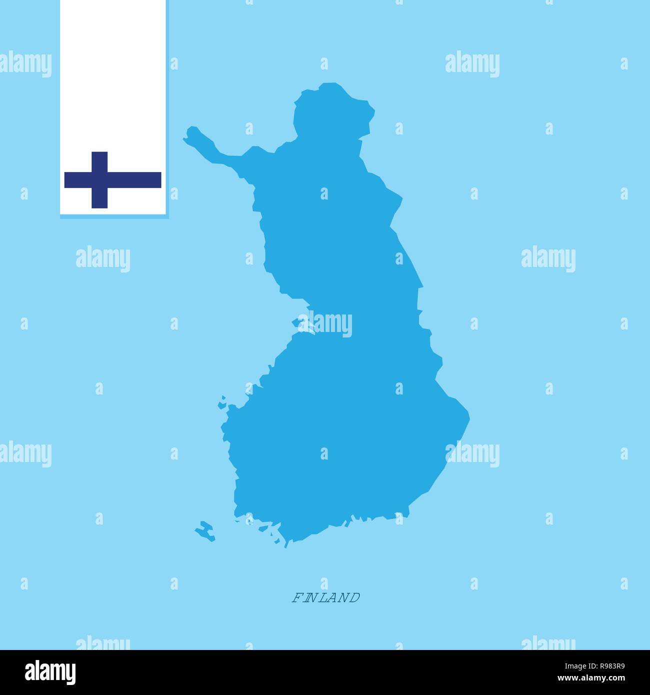Finland Country Map with Flag over Blue background Stock Vector