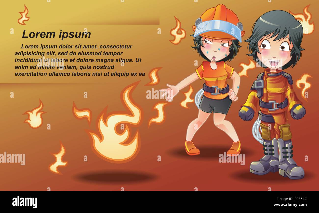 Fireman banner in cartoon style. Stock Vector