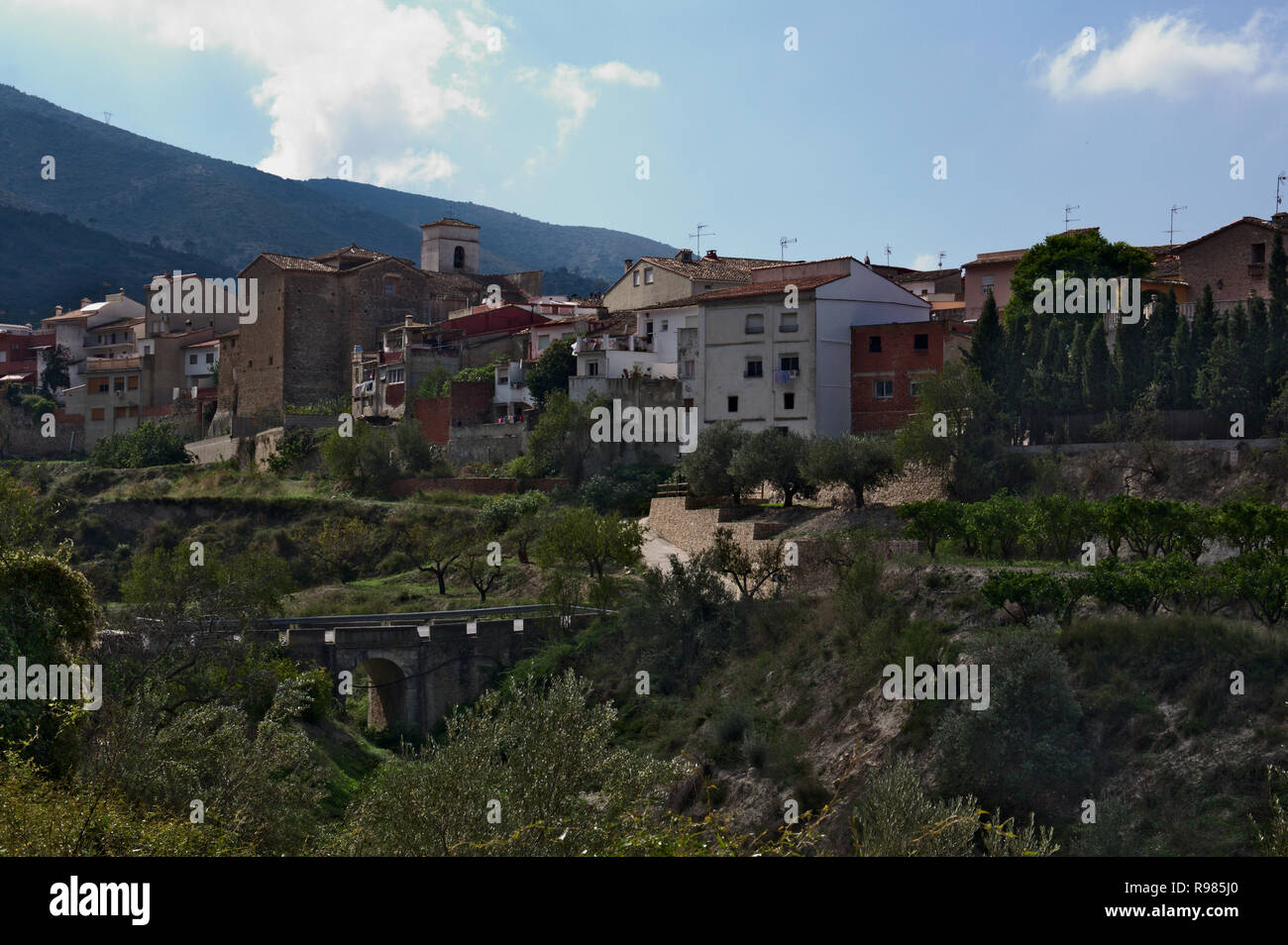 Panoramic view of the village of Beniatjar in the province of Valencia, Spain. Stock Photo