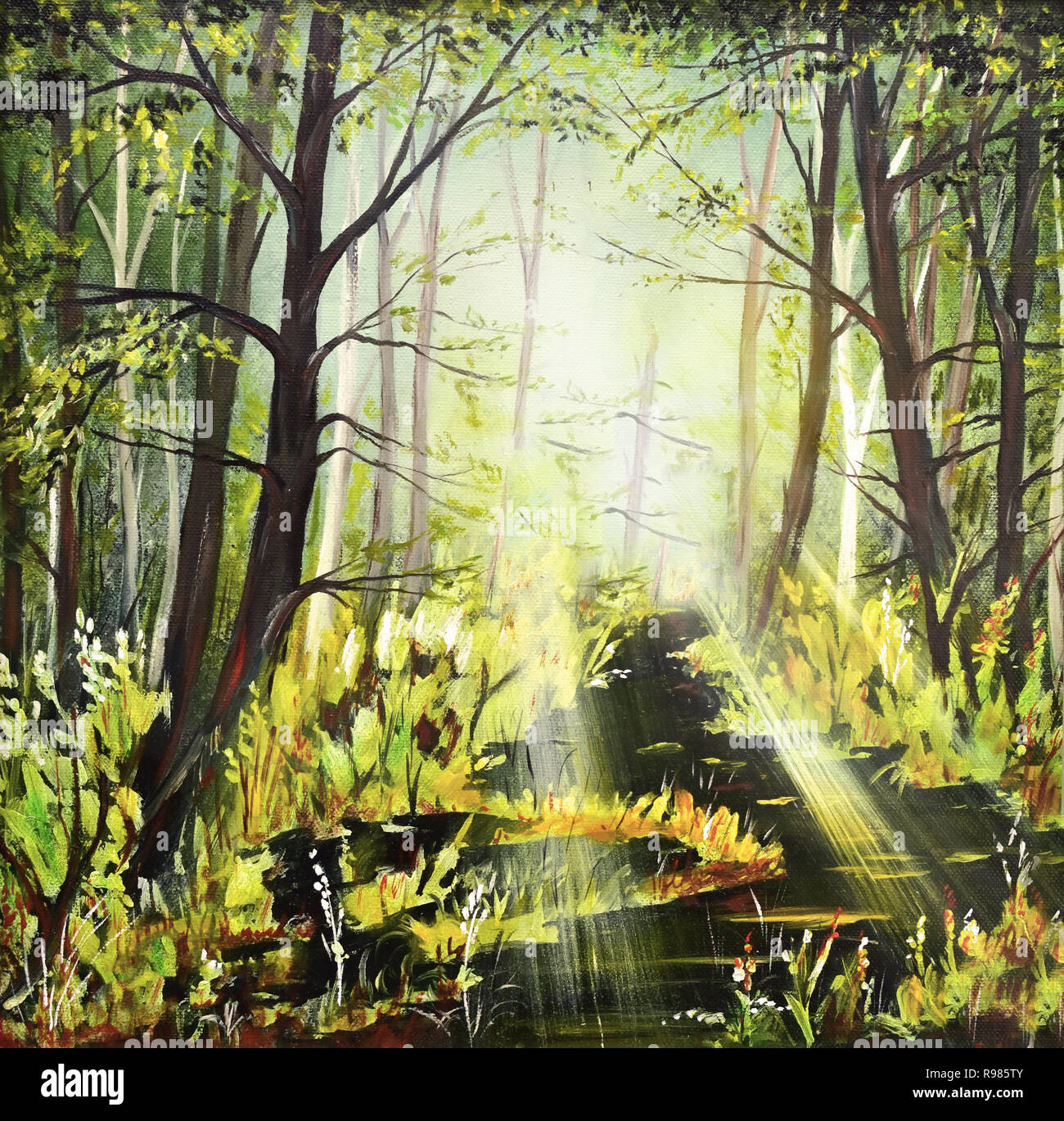 picture canvas oil acrylic sun deciduous forest nature Stock Photo - Alamy, image size:1300x1369