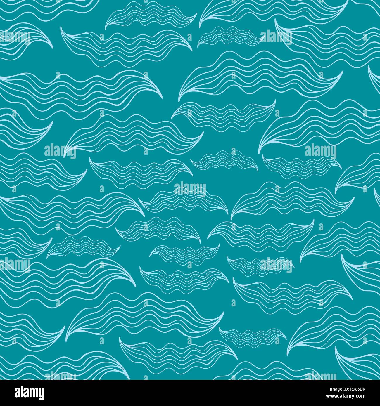 Seamless hand-drawn waves pattern. Abstract wavy background, nature ...