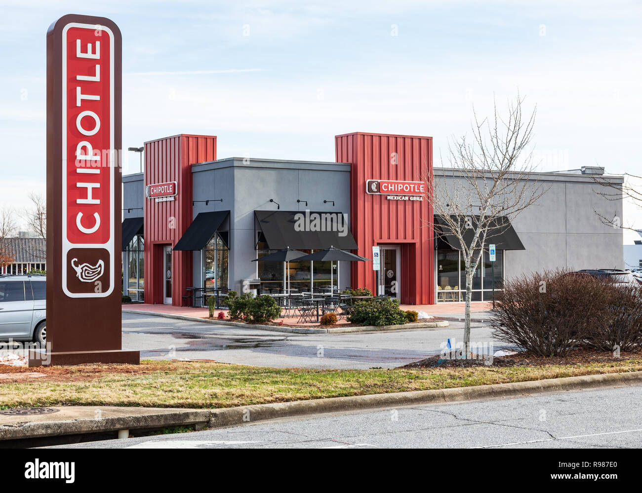 HICKORY, NC, USA-12-19-18: One of more than 2000 Chipotle Mexican Grills in the U.S., U.K., Canada, Germany and France. Stock Photo