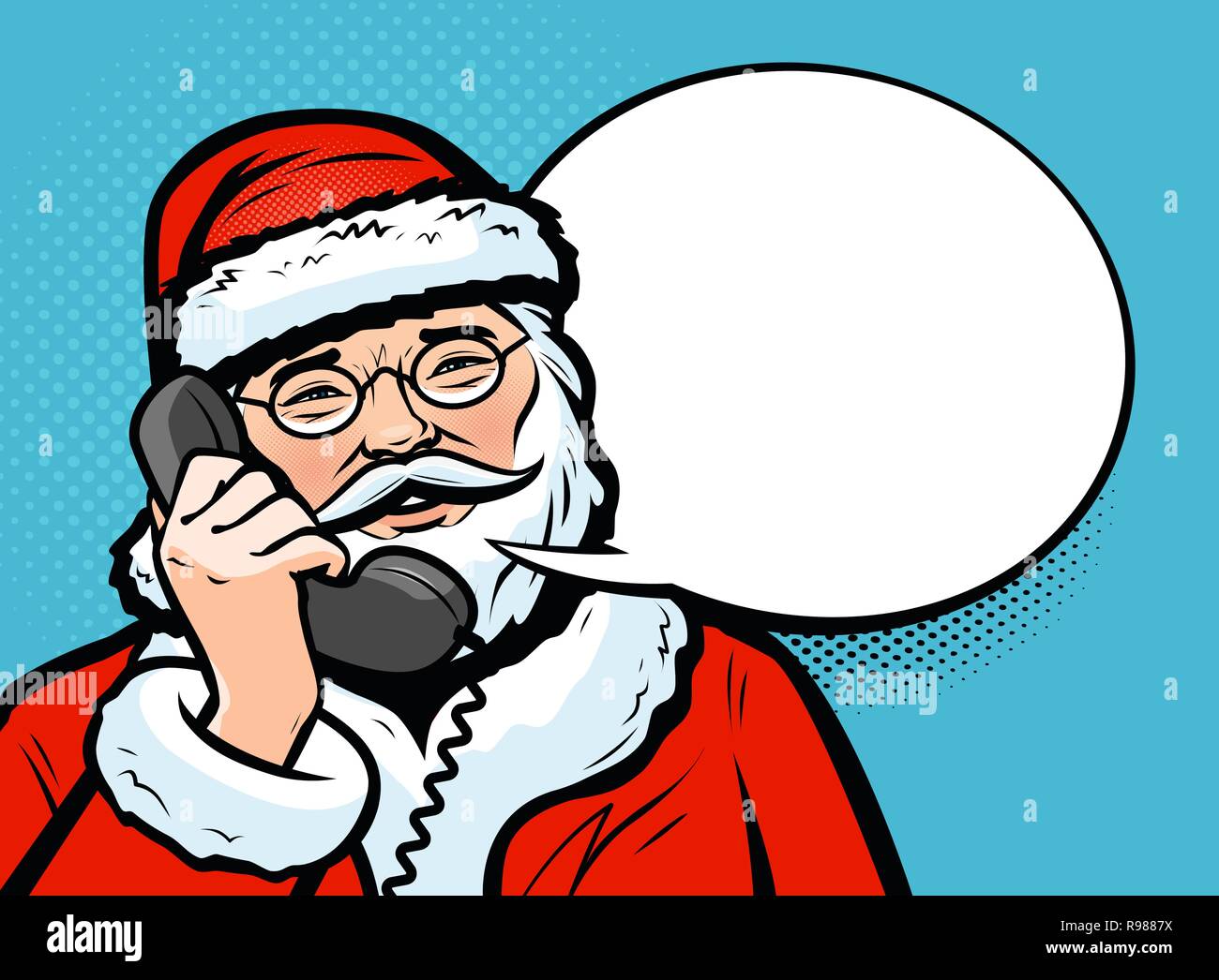 Santa Claus talking on the phone. Christmas concept. Pop art retro comic style. Vector illustration Stock Vector