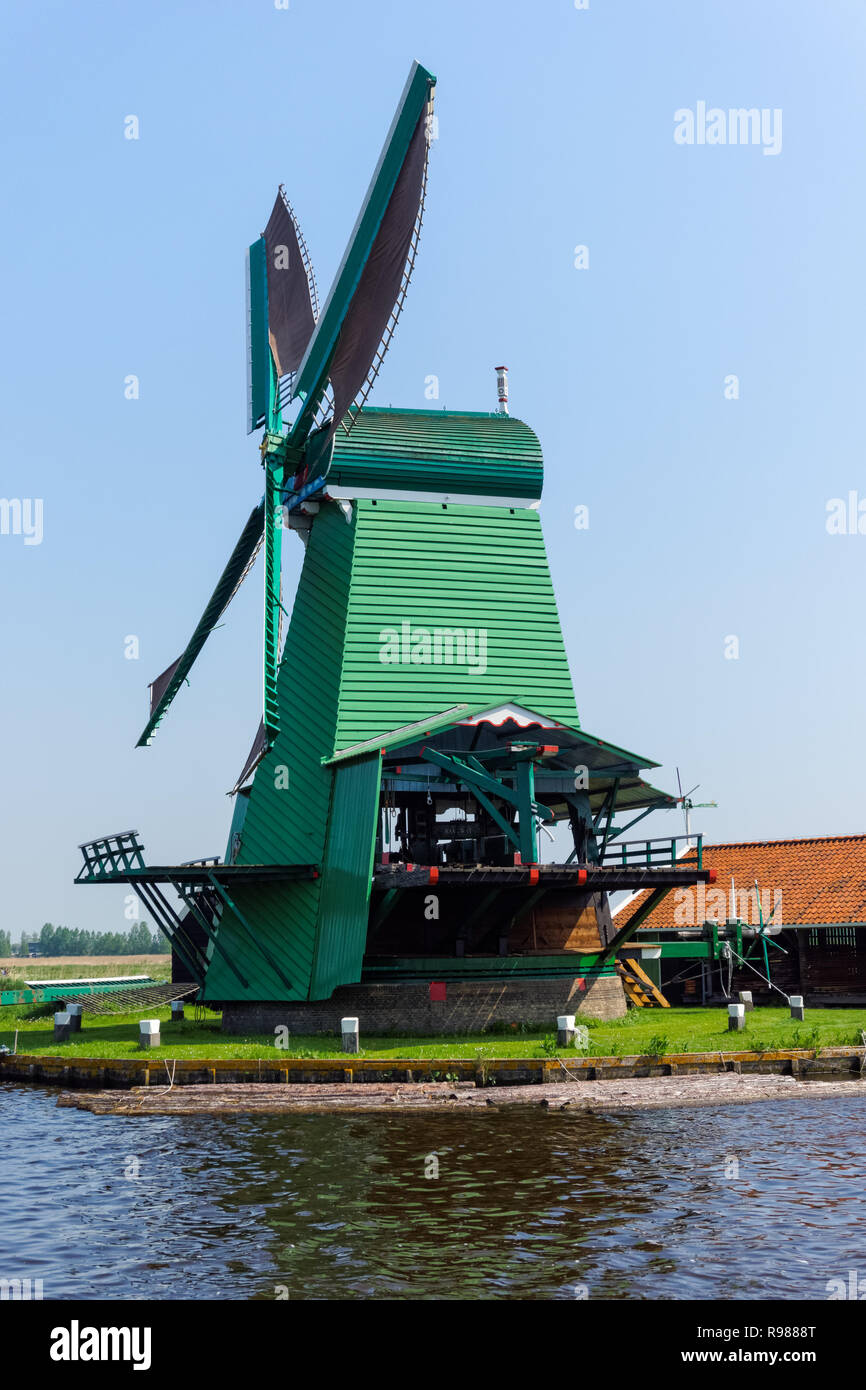Dutch windmill at Zaanse Schans in Netherlands Stock Photo
