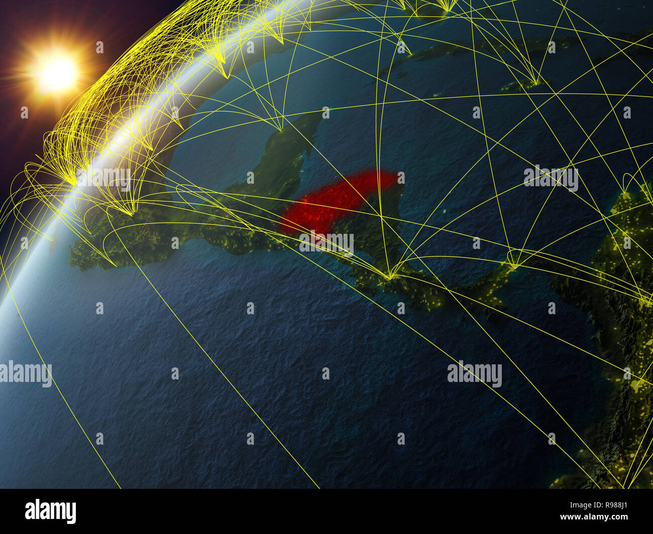 Honduras on model of planet Earth with network and international ...