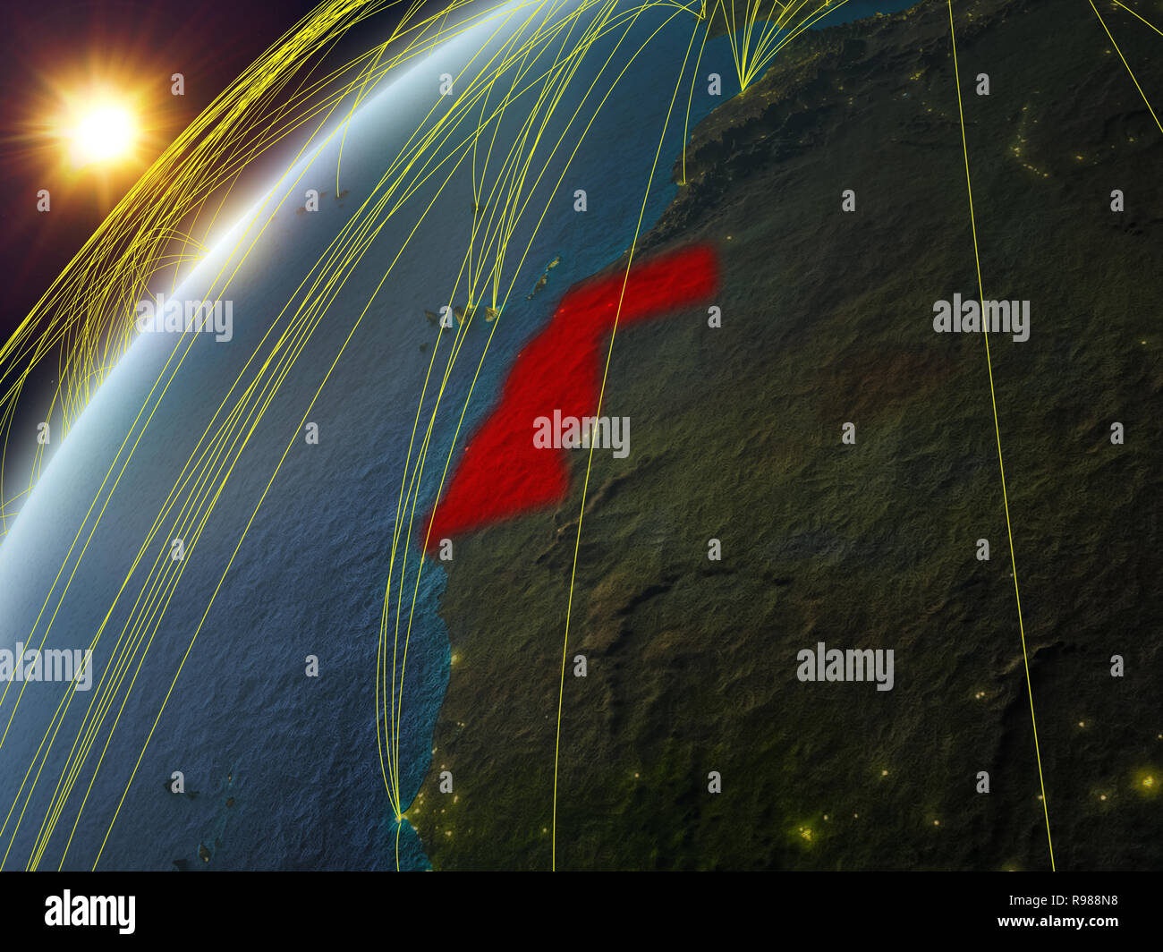 Western Sahara on model of planet Earth with network and international ...