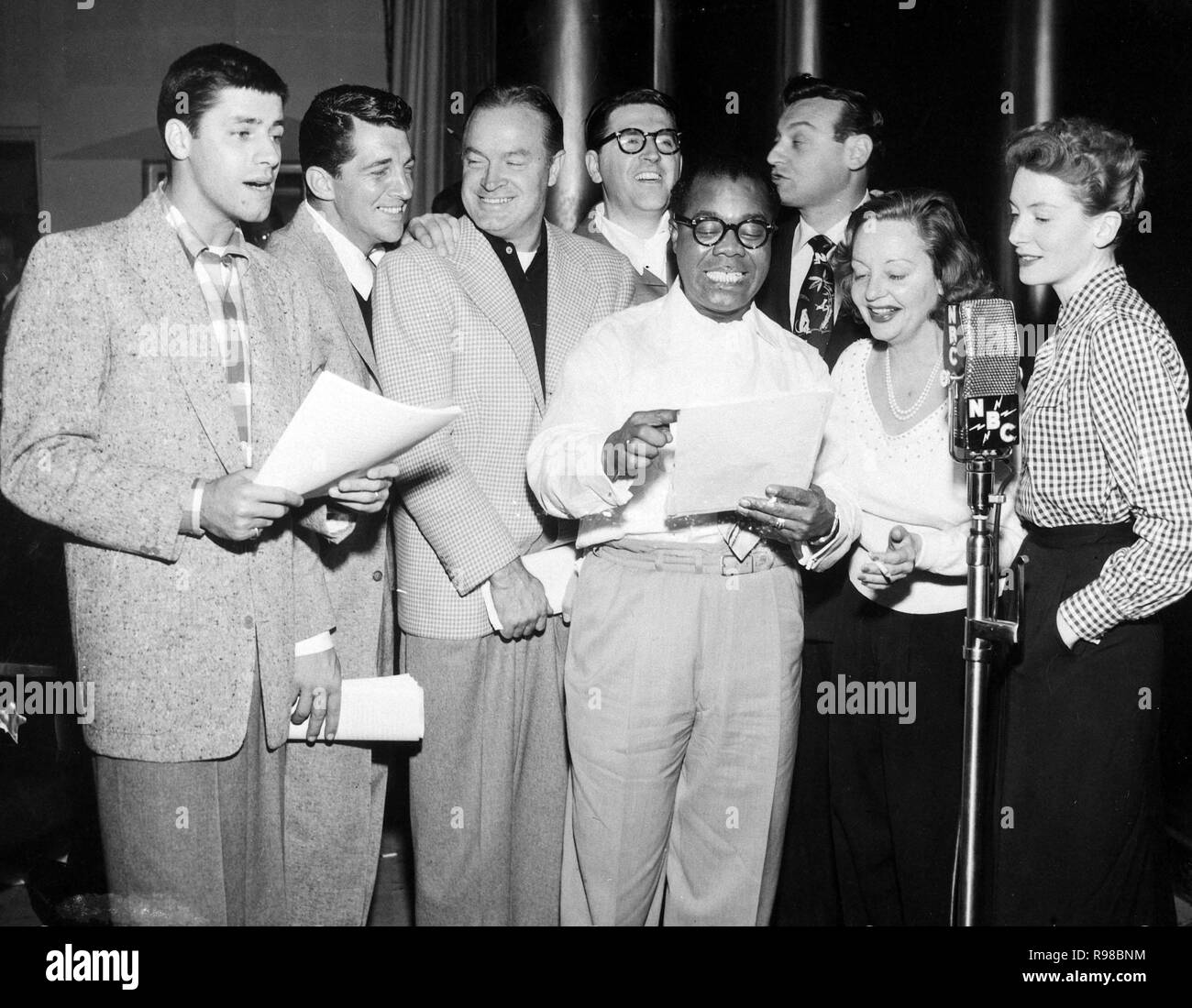 LOUIS ARMSTRONG; JERRY LEWIS; BOB HOPE; DEBORAH KERR; TALLULAH BANKHEAD; DEAN MARTIN; MEREDITH WILLSON; FRANKIE LAINE. 1949. Stock Photo