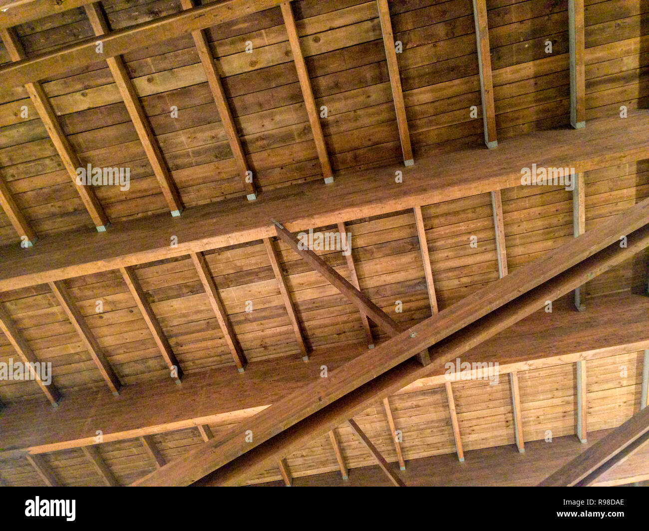 Old House With A Coffered Ceiling Of Wood Stock Photo