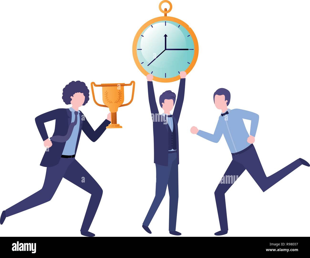 businessmen with clock and trophy avatar character Stock Vector Image ...