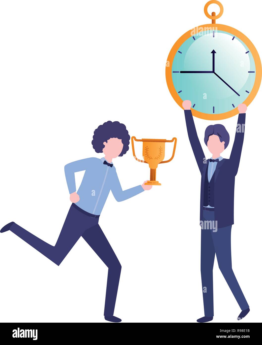 businessmen with clock and trophy avatar character Stock Vector Image ...