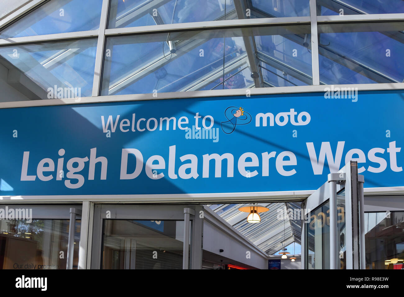 Entrance to Moto Leigh Delamere West Motorway Services (M4), Leigh Delamere, Wiltshire, England, United Kingdom Stock Photo