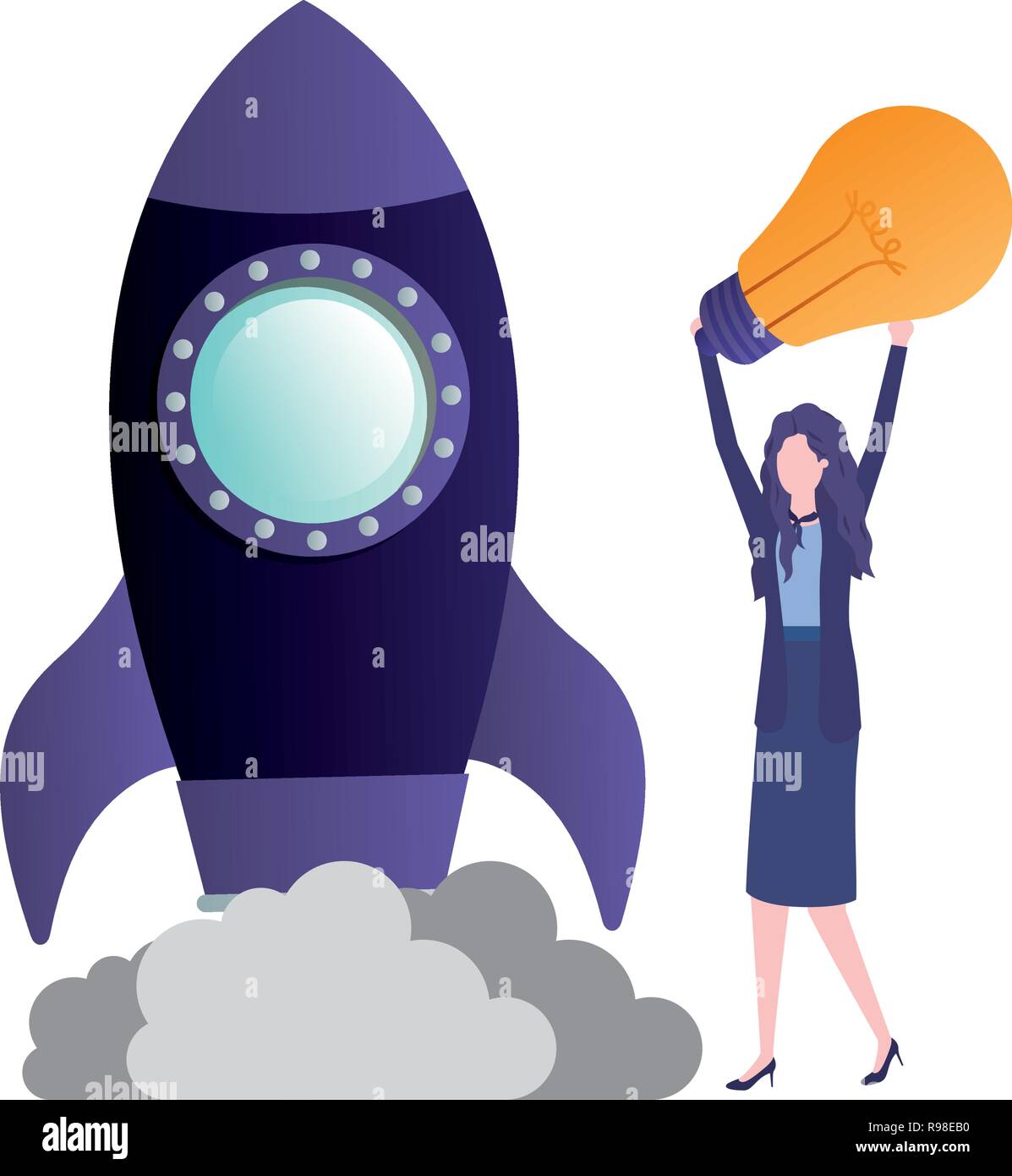 businesswoman with rocket and light bulb character Stock Vector Image ...