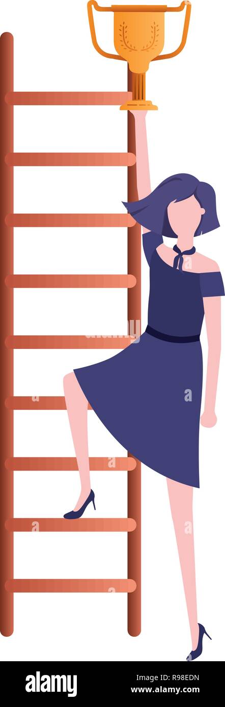 businesswoman with stair and trophy avatar character Stock Vector Image ...