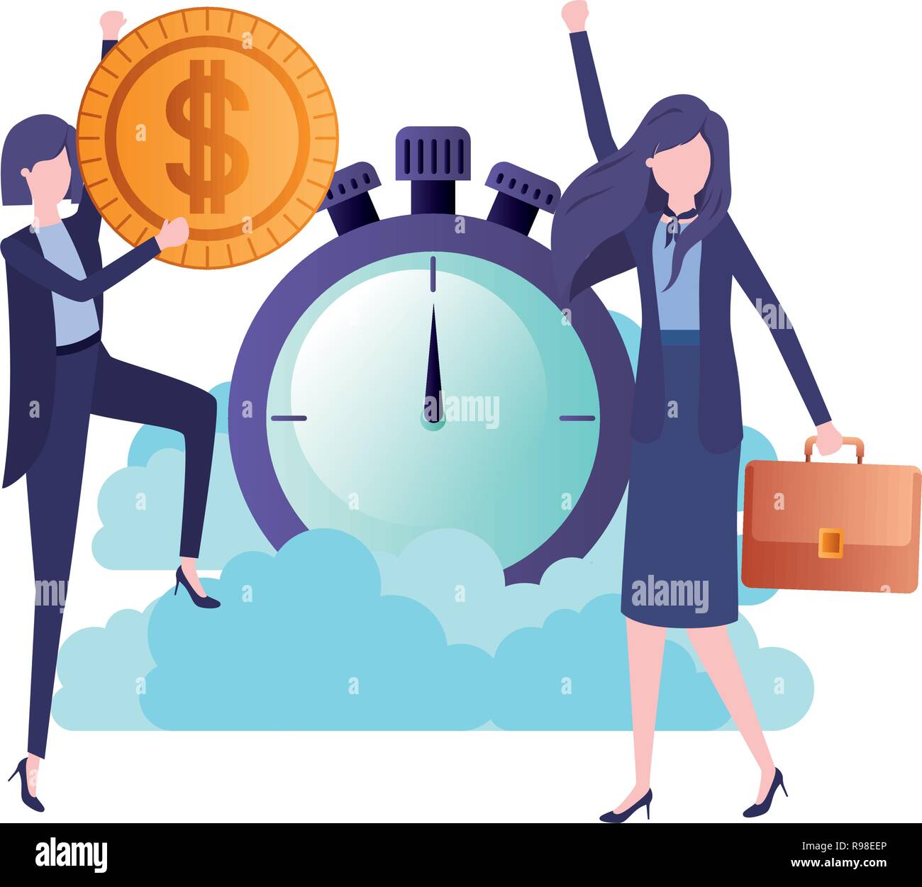 businesswomen with clock and dollar avatar character Stock Vector Image ...