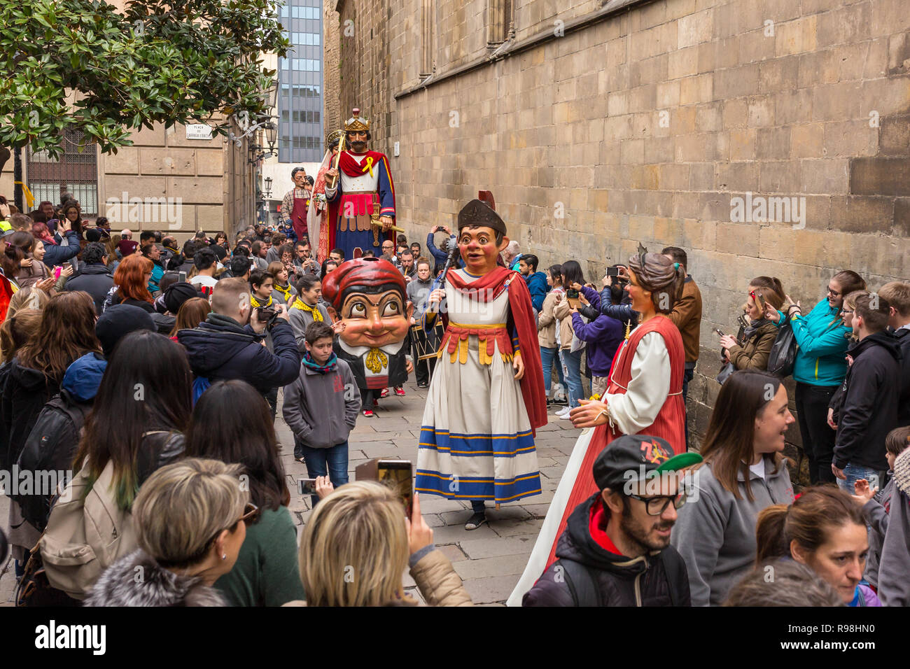 Barcelona, Spain - March 25: Traditional giants parade in Barcelona, Catalonia, Spain Stock Photo