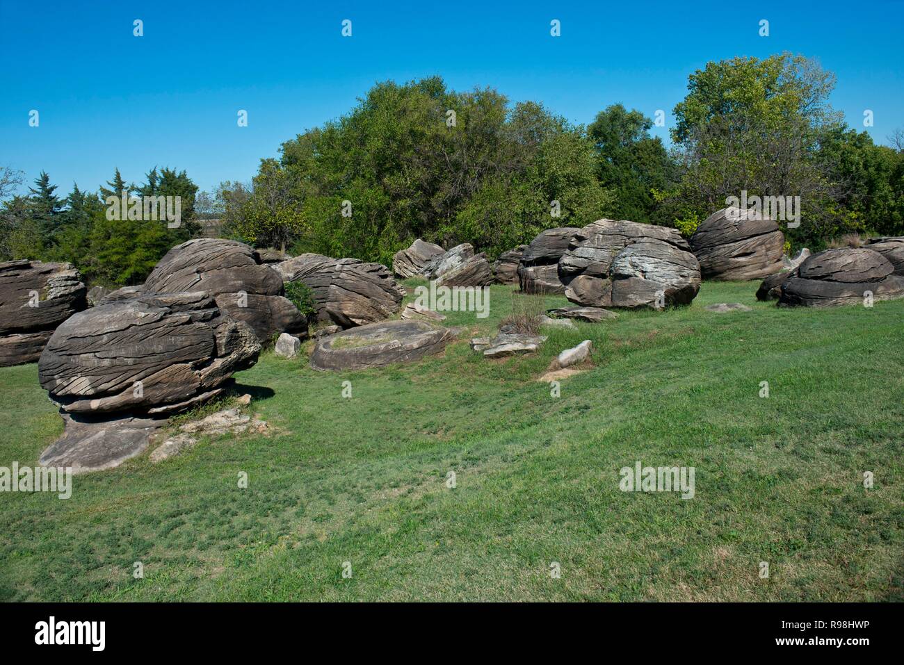 Kansas, Minneapolis, Rock City Park, Unique Rocks and Distribution Stock Photo