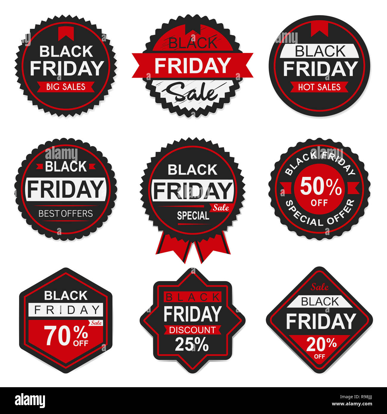 Black friday pricing tags and promotion labels with cheap prices and b By  Microvector