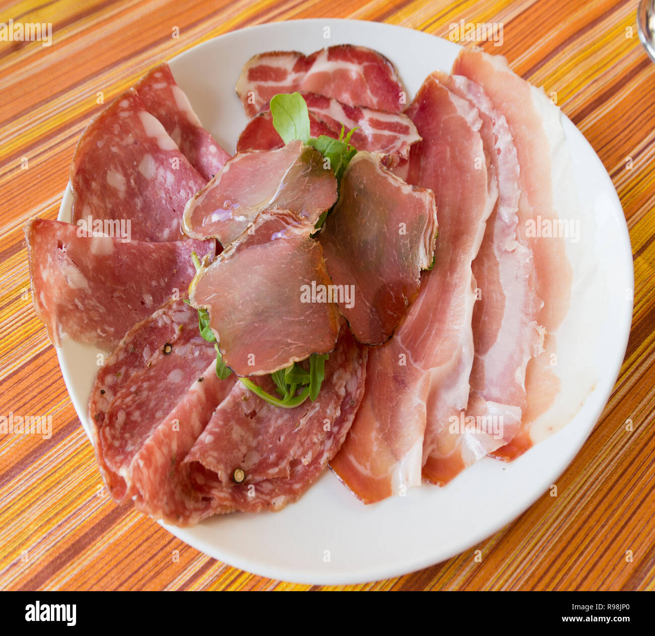 Plate of Italian ham, prosciutto, salami, salumi Stock Photo Alamy