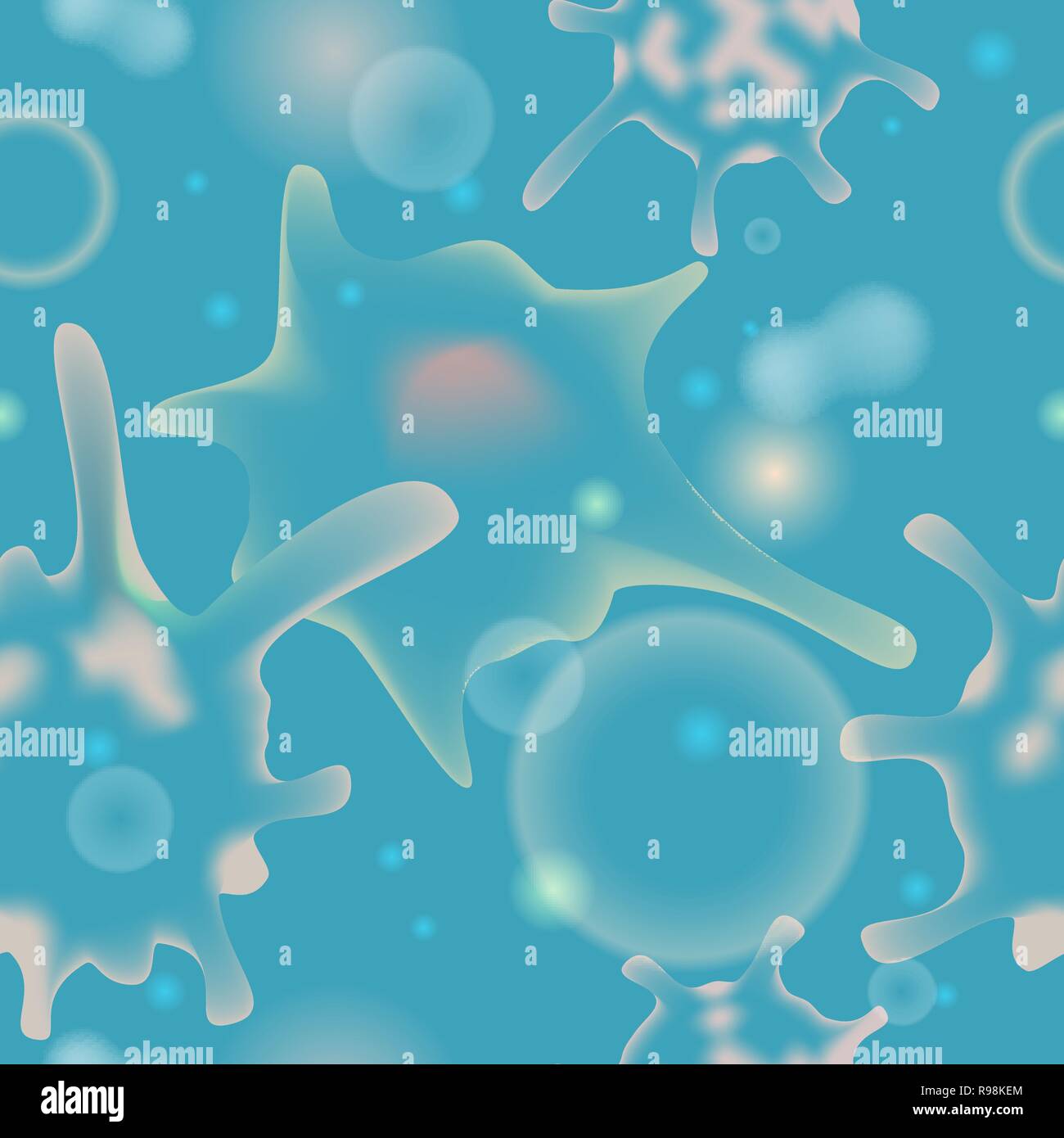 Microbiological seamless pattern. Amoeba Proteus and Infusoria under the microscope. Vector illustration. Stock Vector